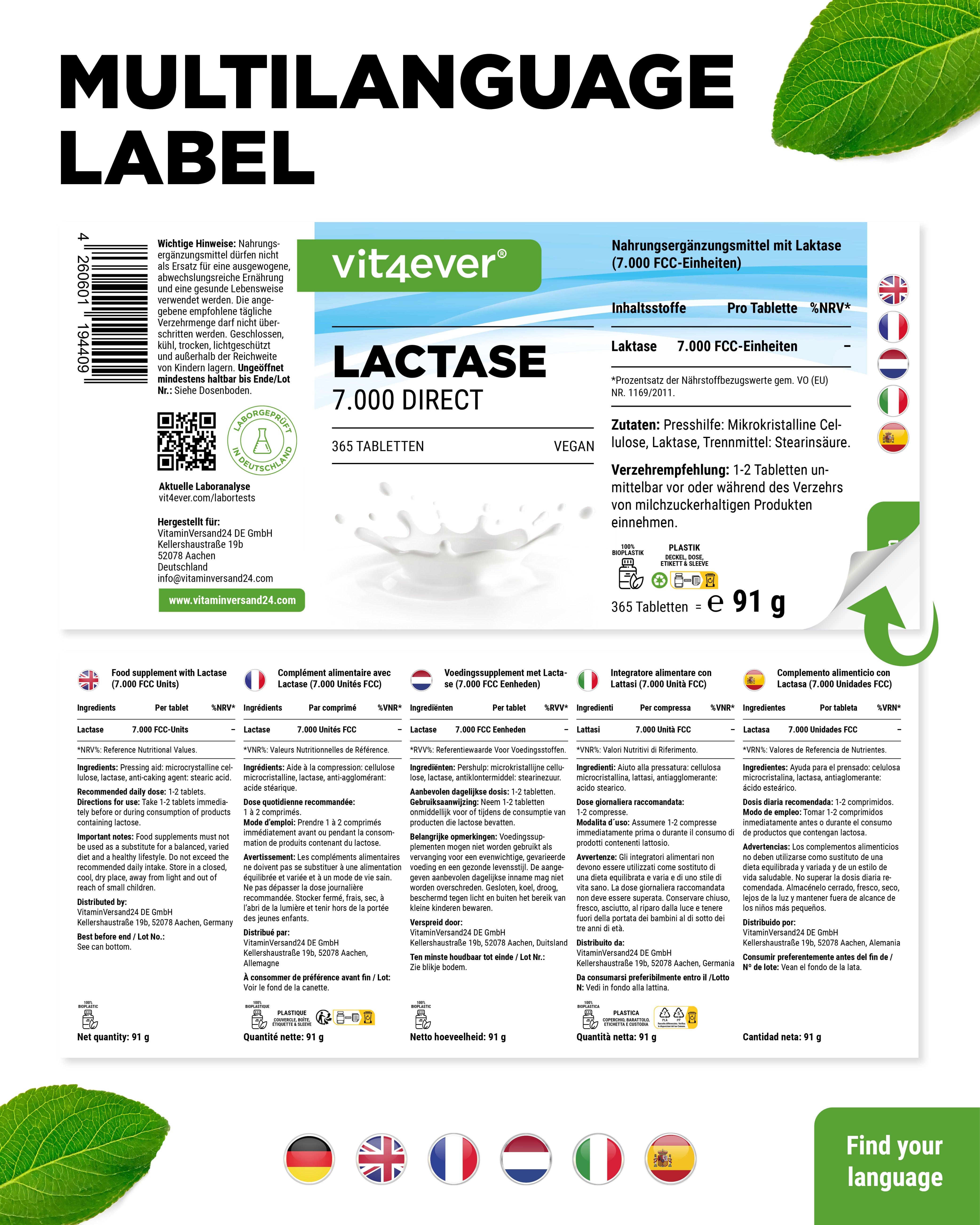 Laktase - á 7000 FCC-Einheiten,