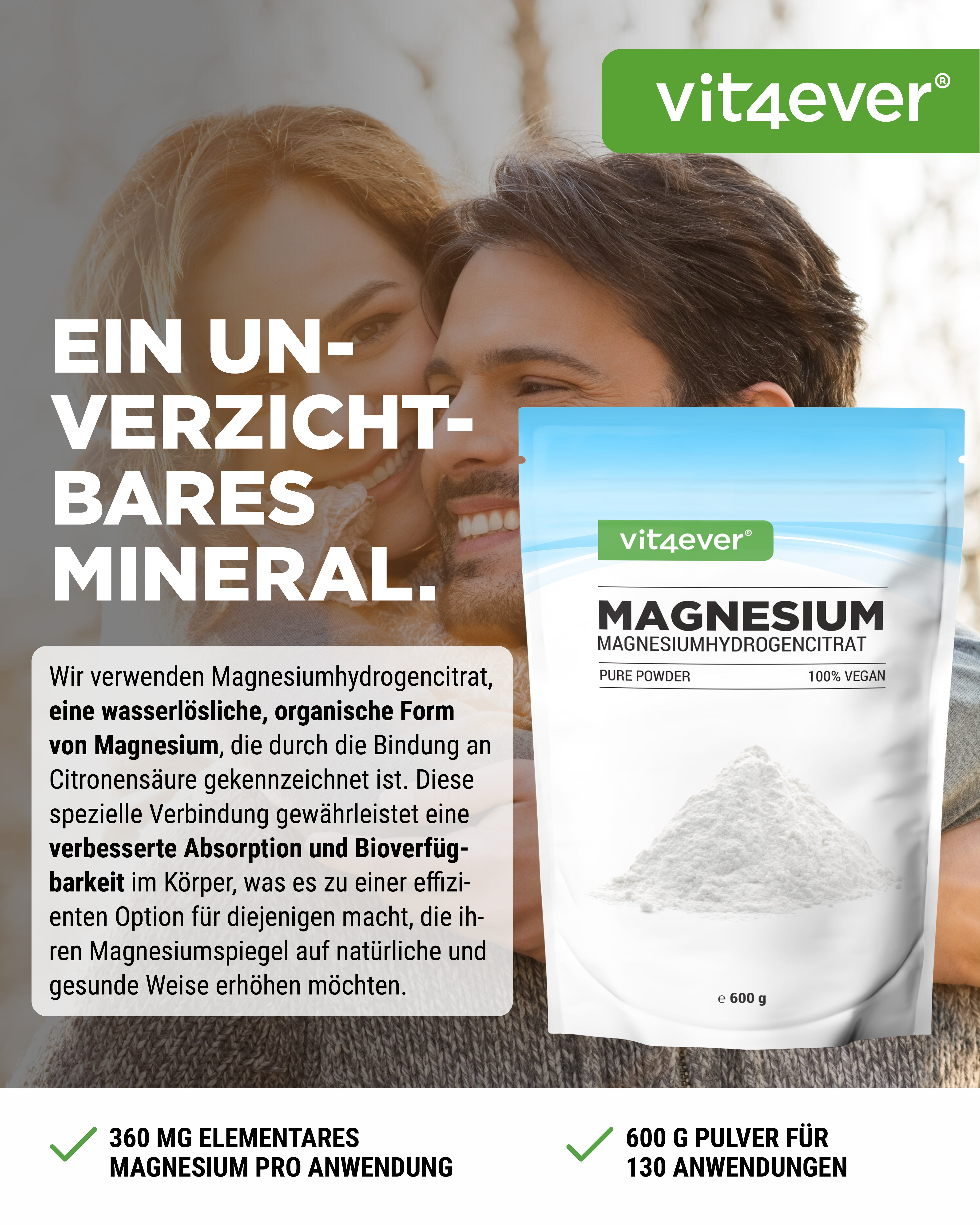 Magnésium Pure - poudre - 100 % hydrogénocitrate de magnésium