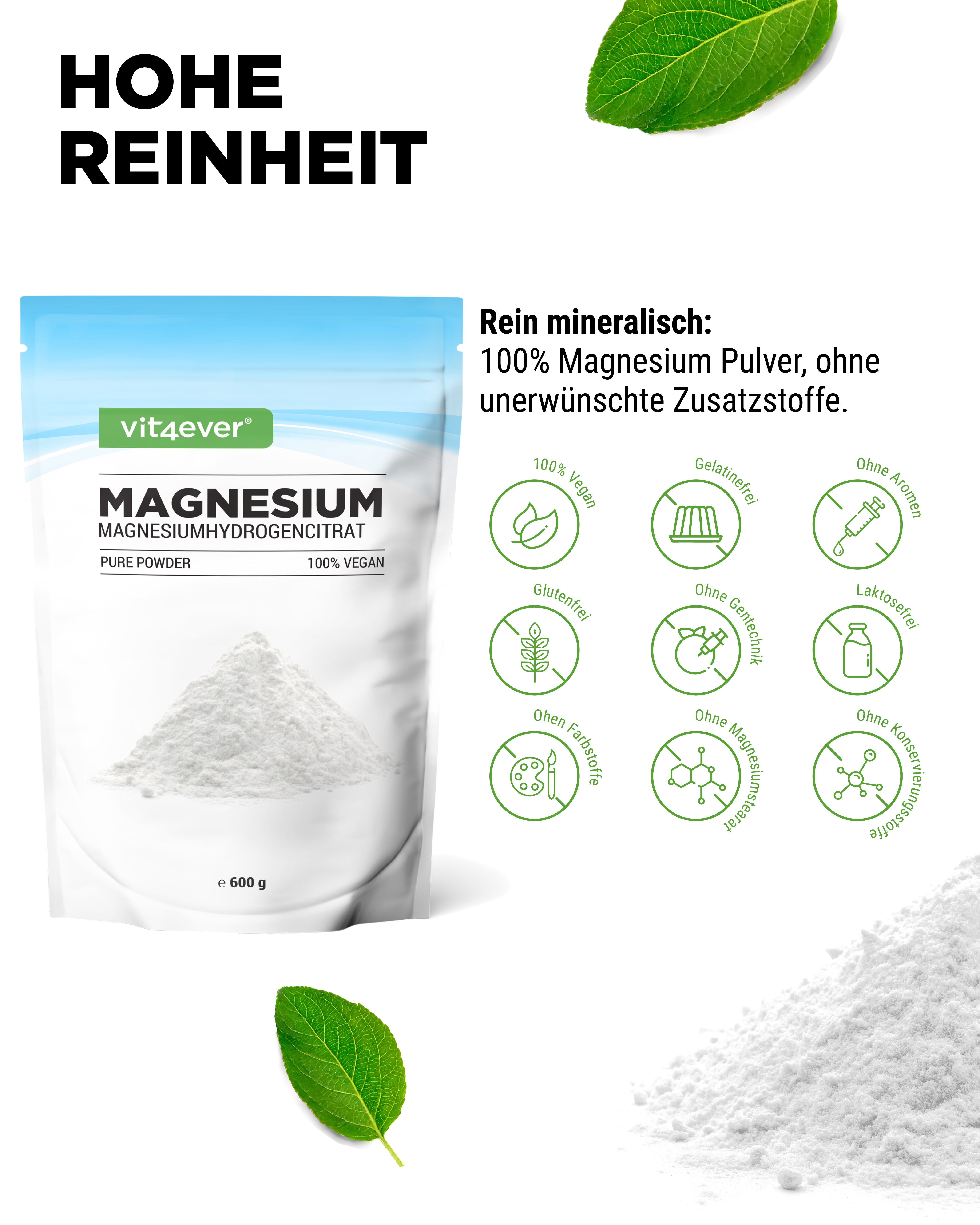 Magnésium Pure - poudre - 100 % hydrogénocitrate de magnésium
