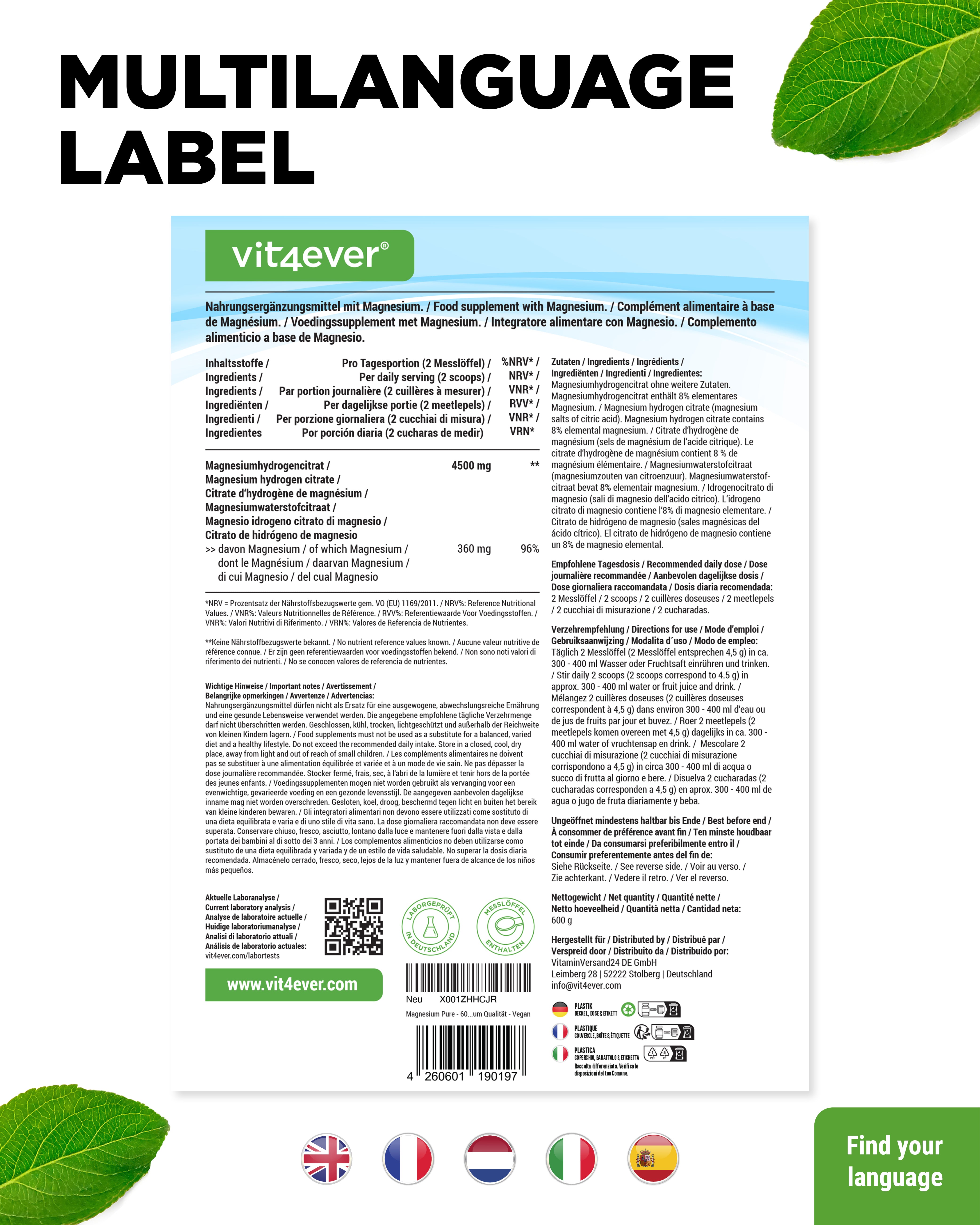 Magnésium Pure - poudre - 100 % hydrogénocitrate de magnésium