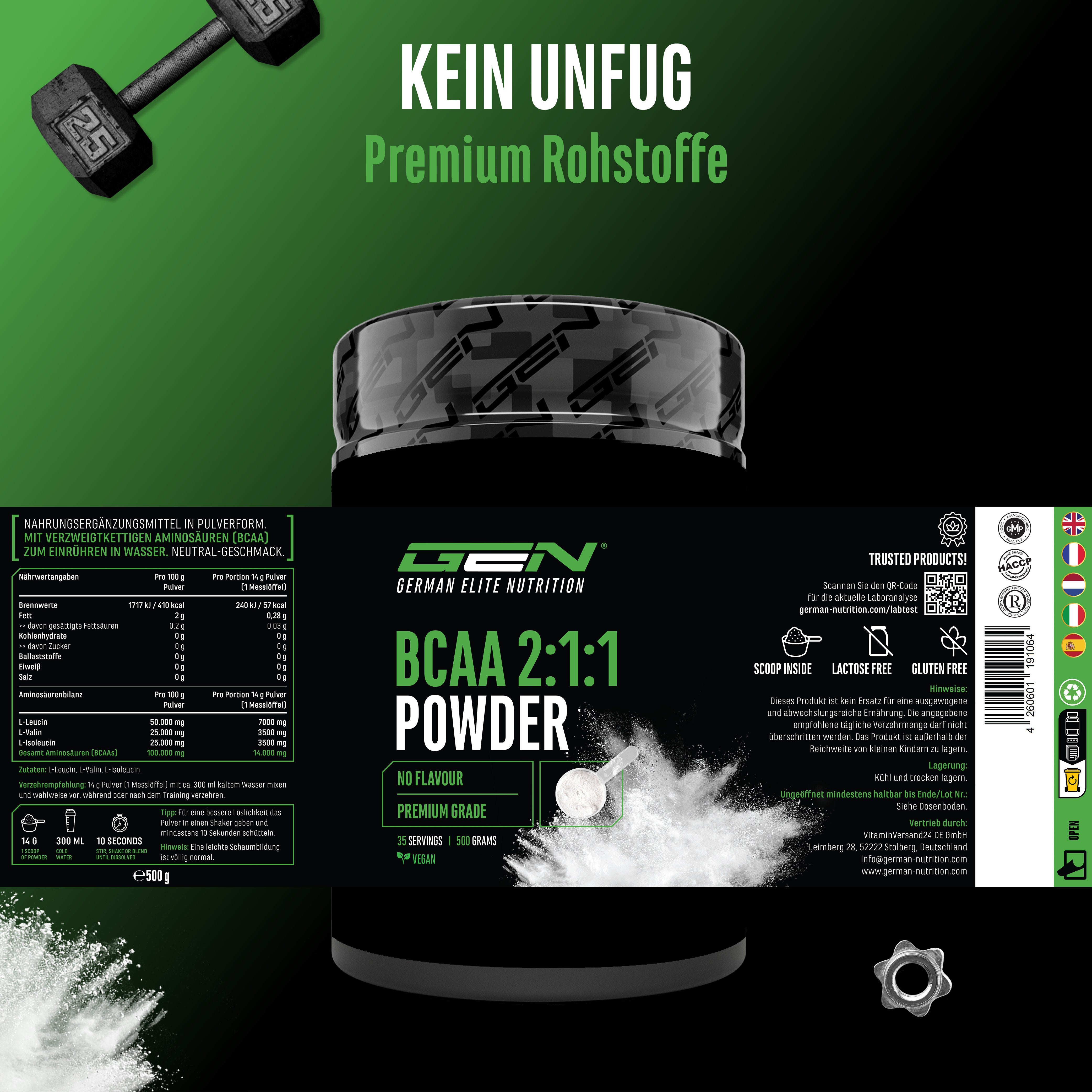 GEN BCAA 2:1:1 Proszek - Neutralny, 500 g