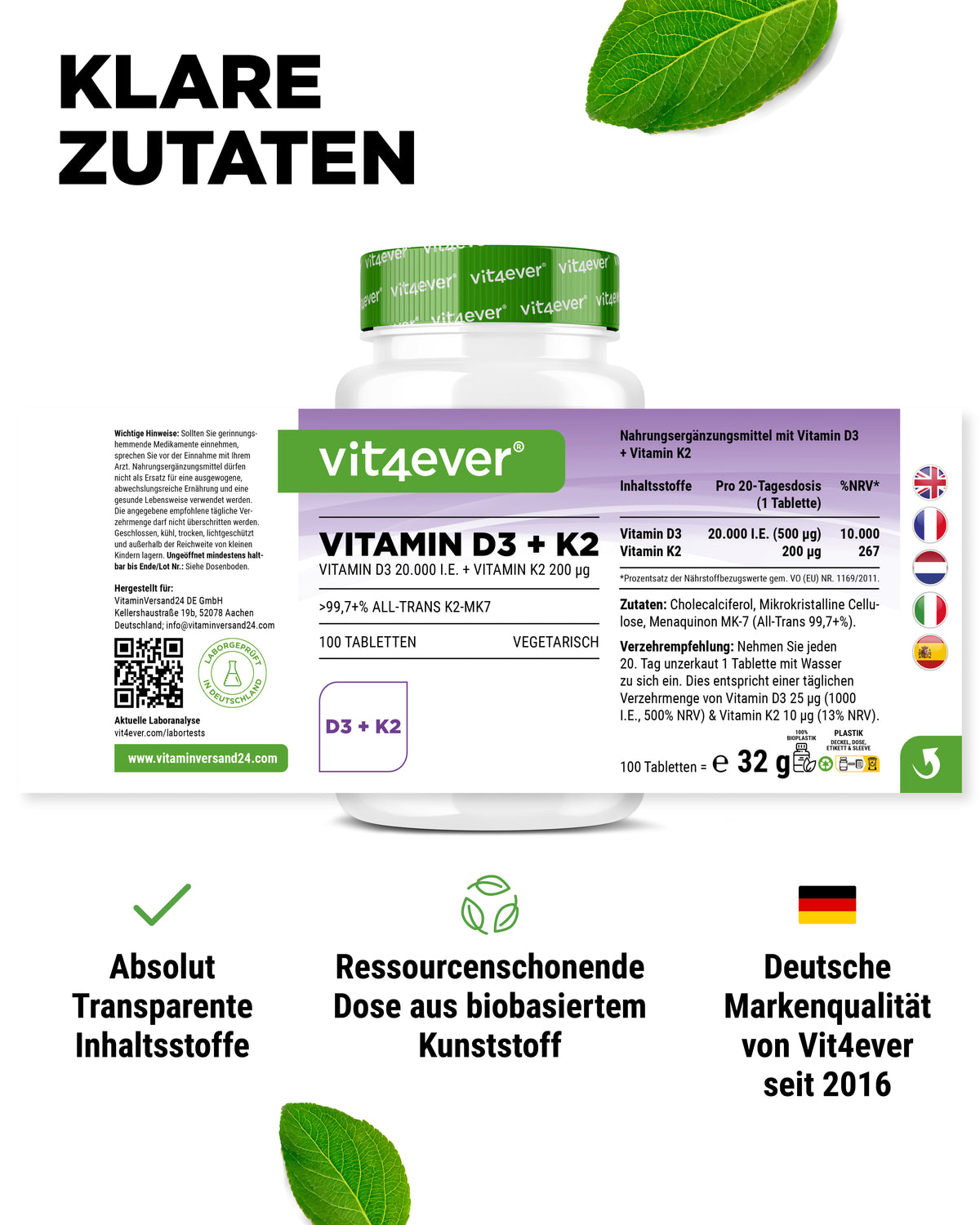 Vitamin D3 20.000 I.E. + Vitamin K2 200 mcg