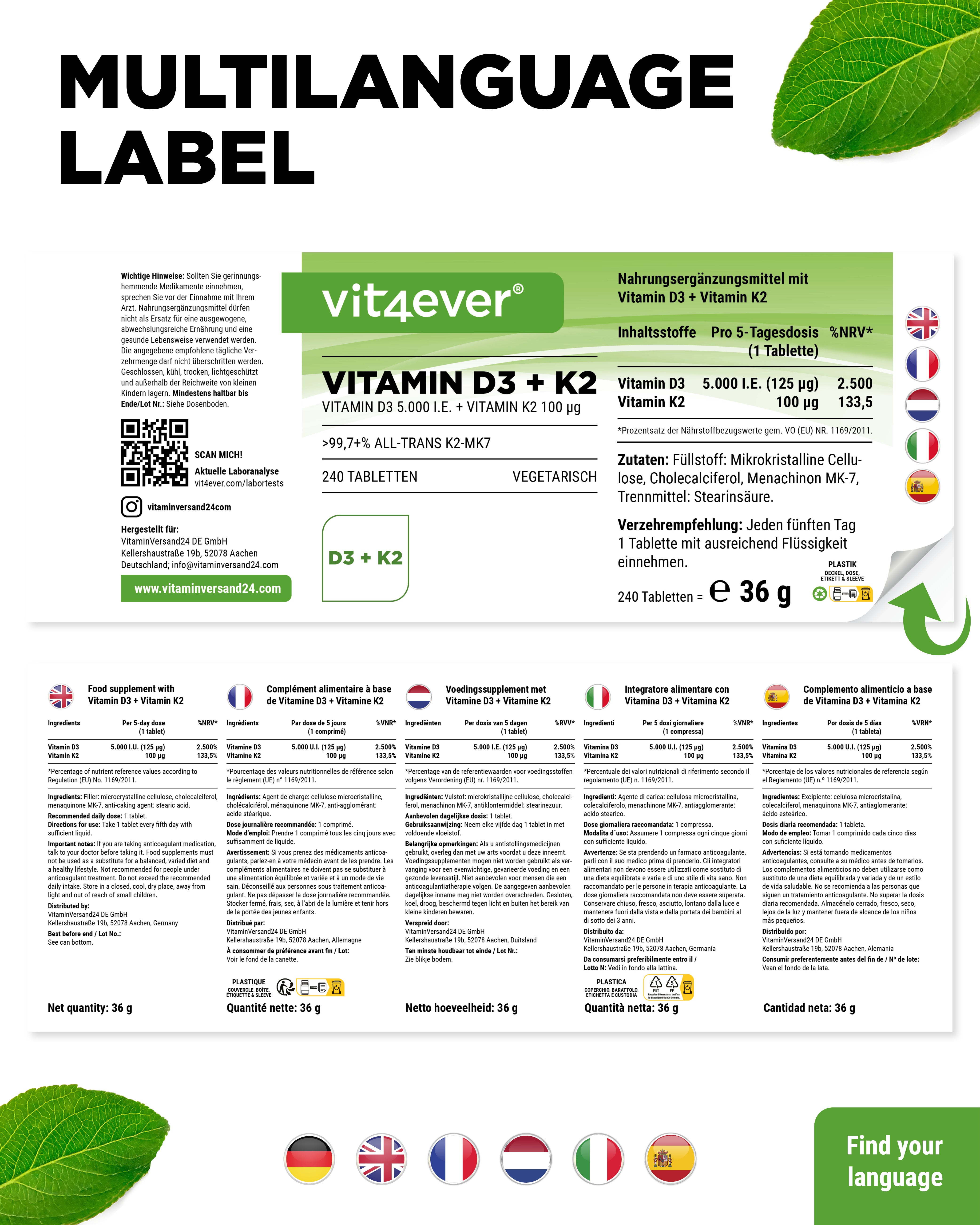 Vitamina D3 5.000 UI + Vitamina K2 100 mcg