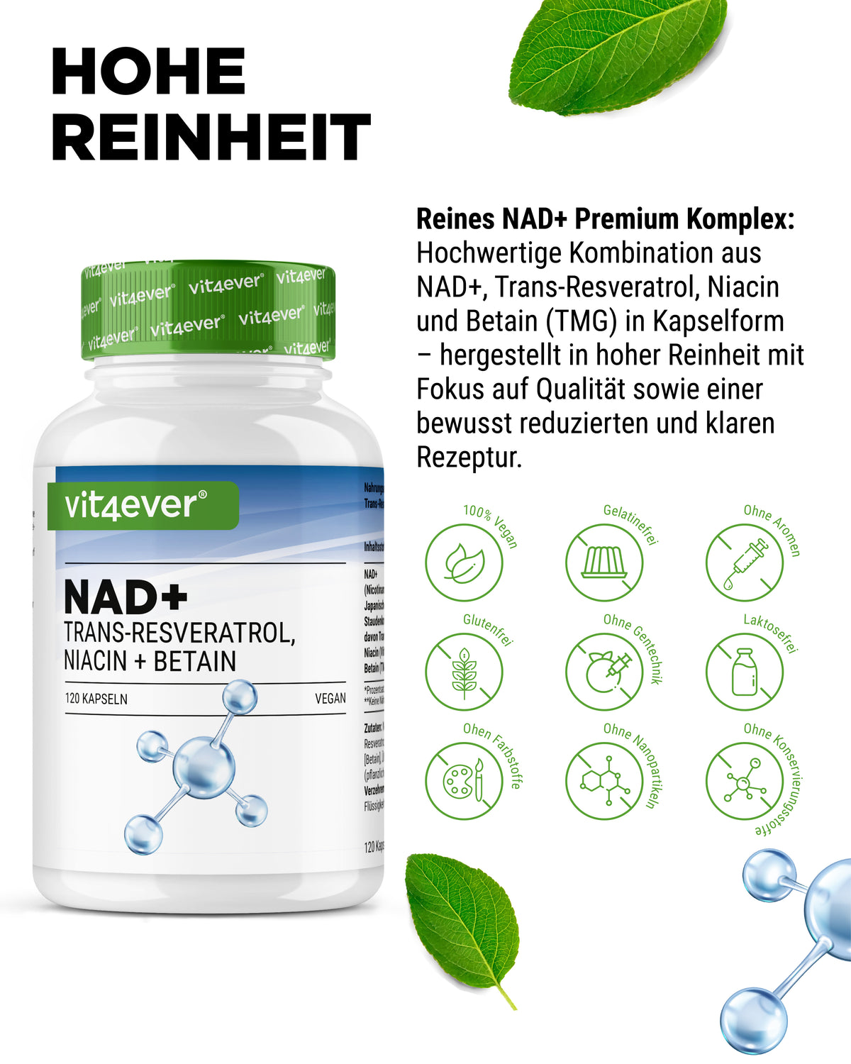 NAD+ mit Trans-Resveratrol, Niacinamid & TMG