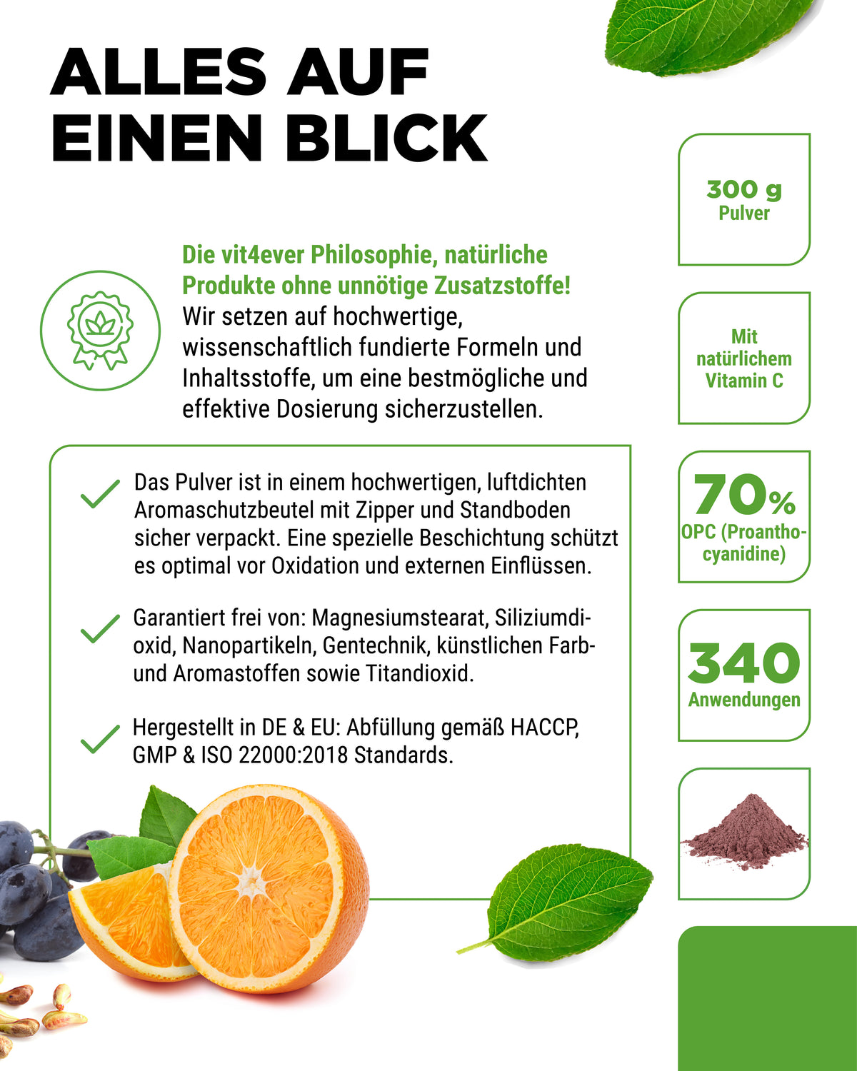 OPC estratto di semi d'uva + Vitamina C in polvere