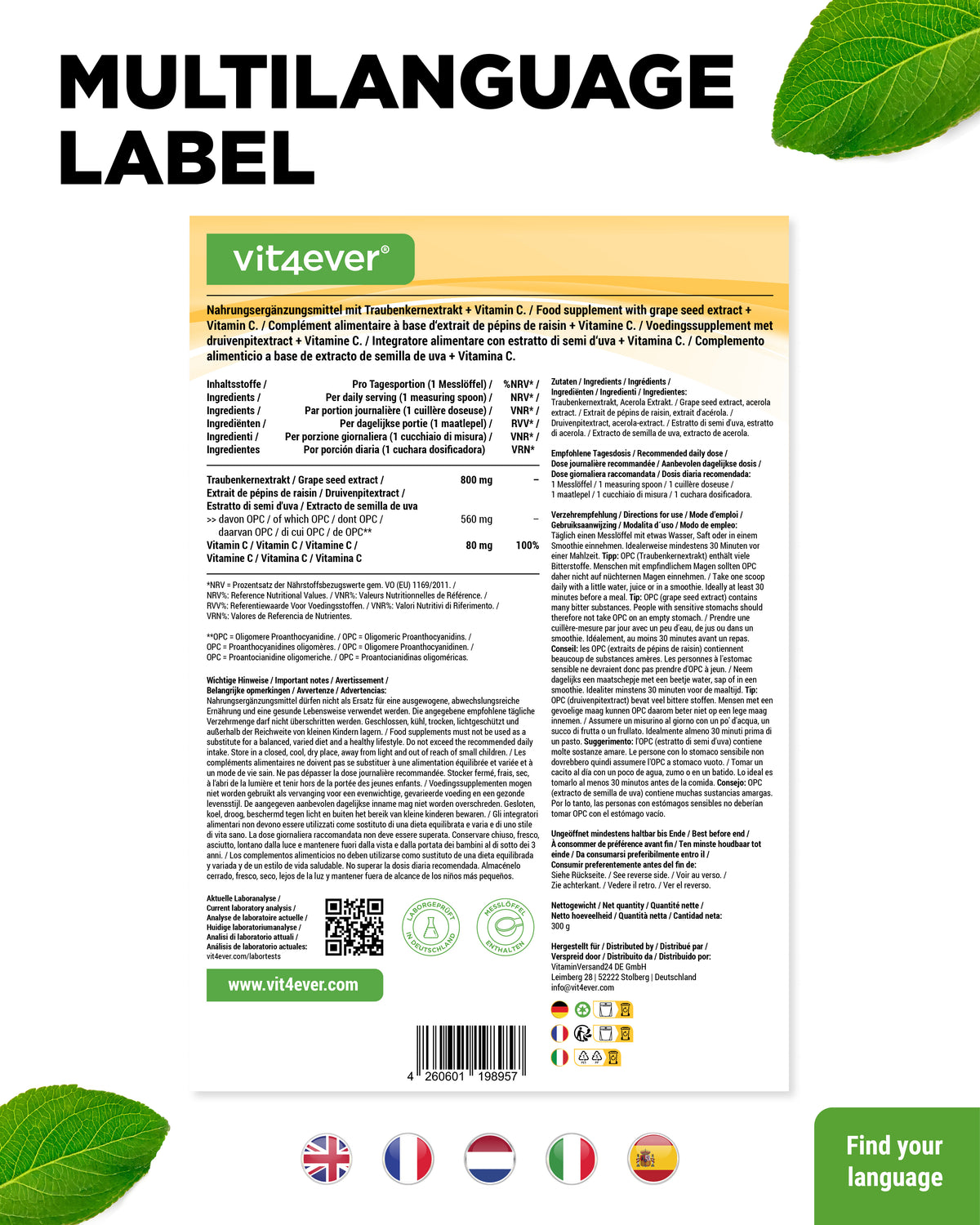 OPC estratto di semi d'uva + Vitamina C in polvere