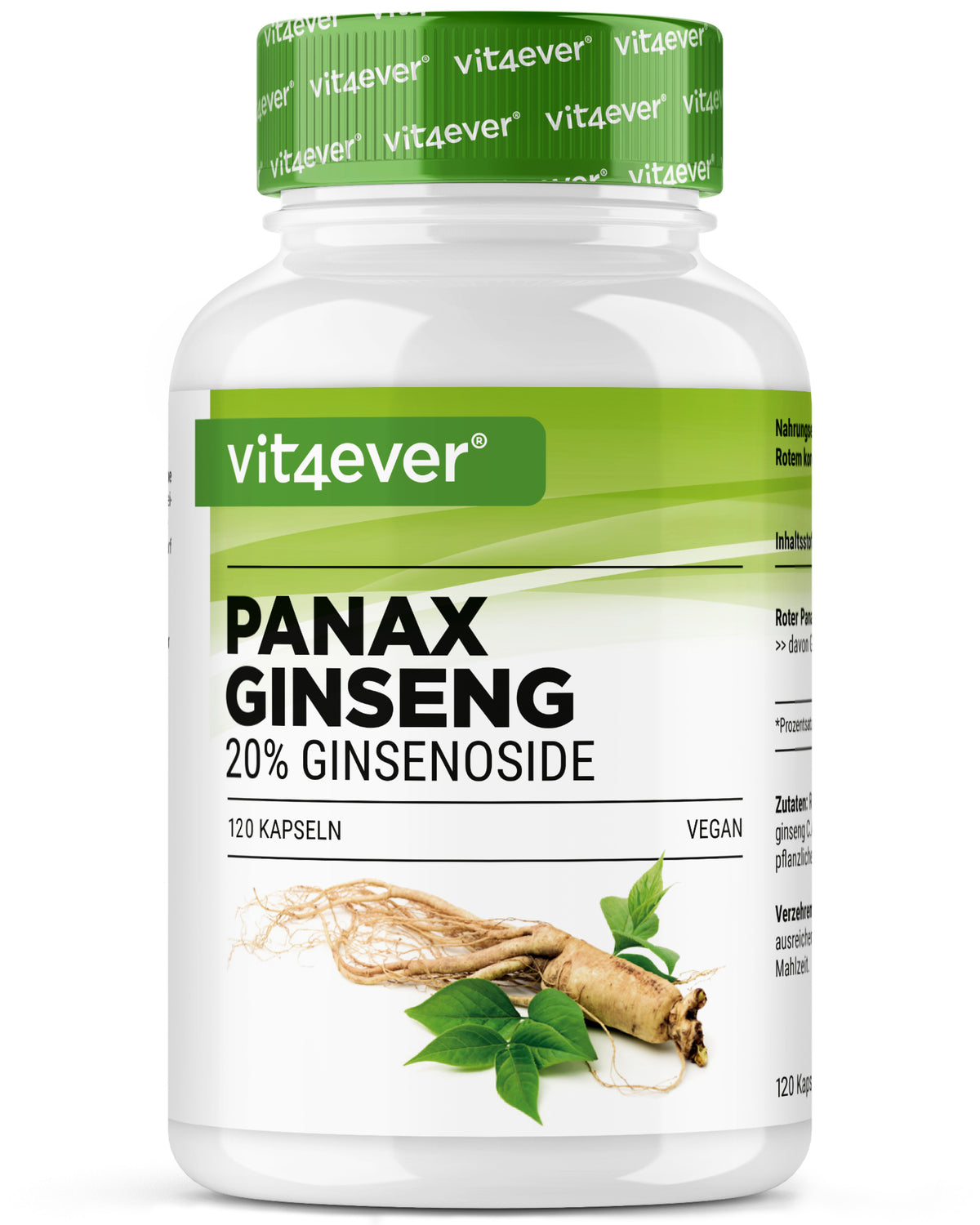 vit4ever Roter Panax Ginseng aus Korea – 20 % Ginsenoside, 120 Kapseln