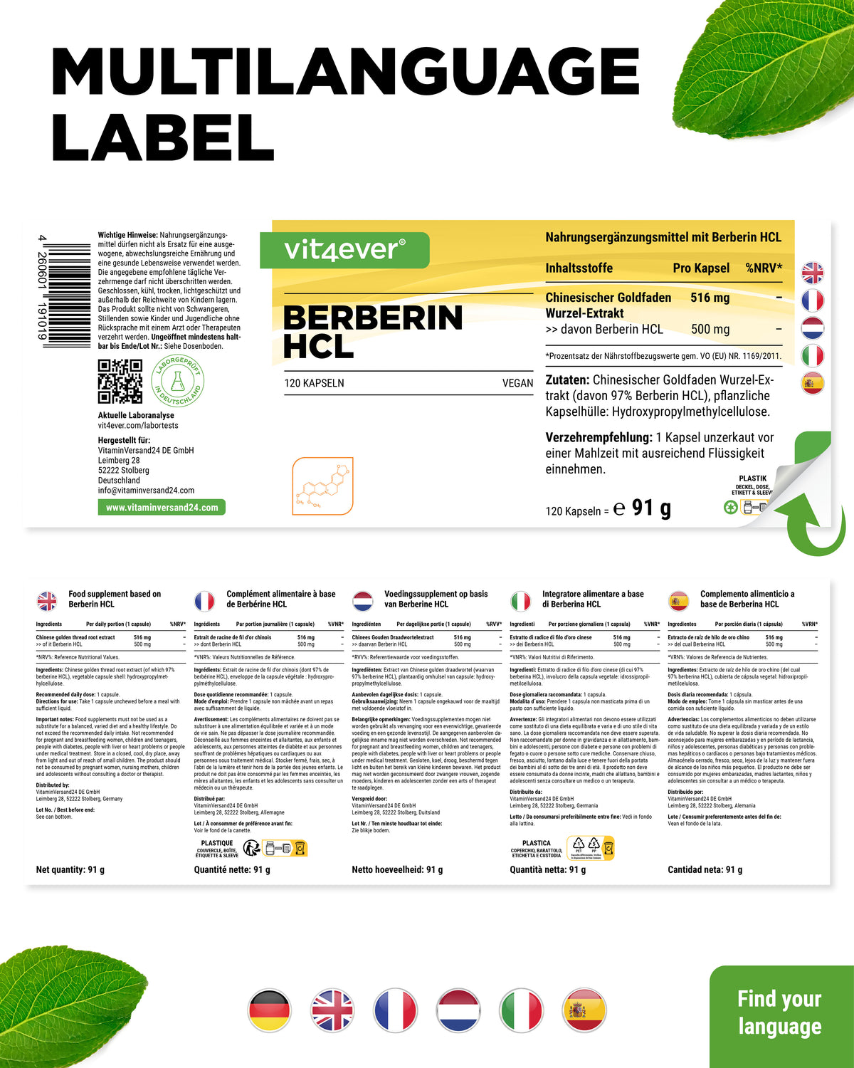 Berberin HCL - 500 mg