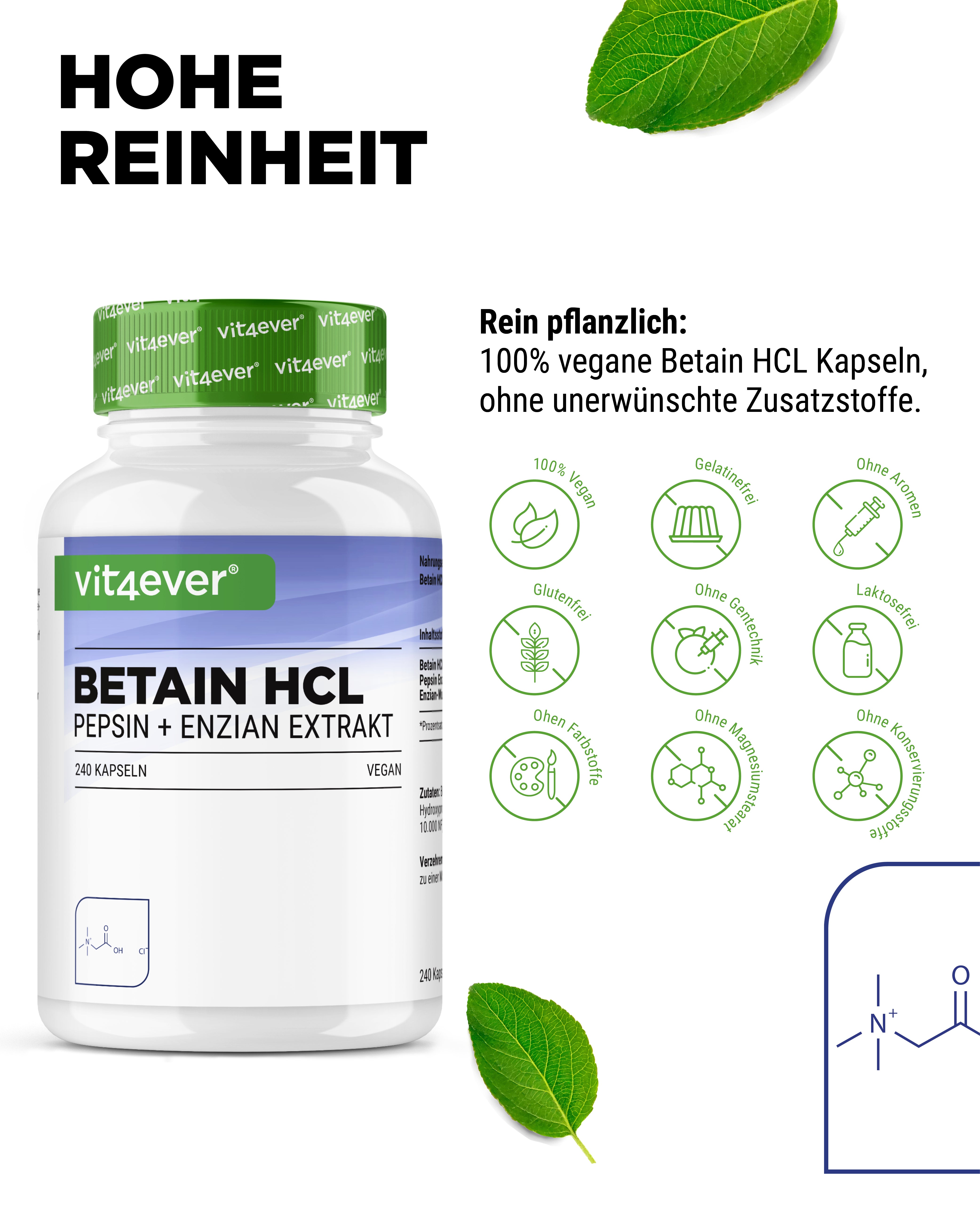 Betaina HCL, 240 capsule da 695 mg con pepsina + estratto di genziana