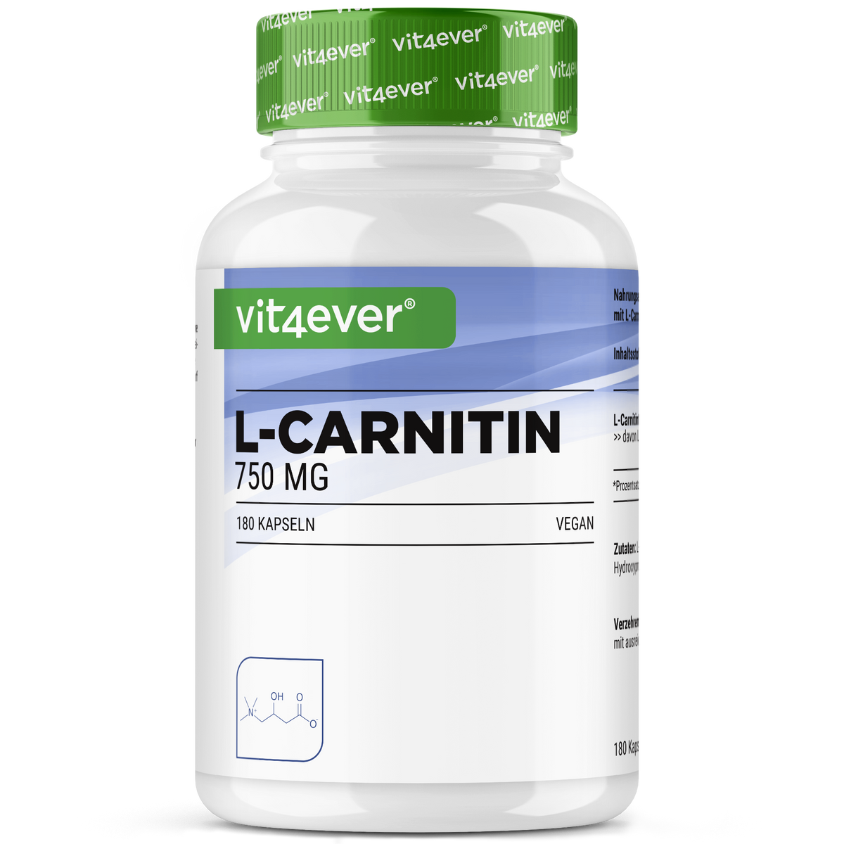 L-Carnitin - 180 vegane Kapseln, 100% L-Carnitin Tartrat ohne Zusätze