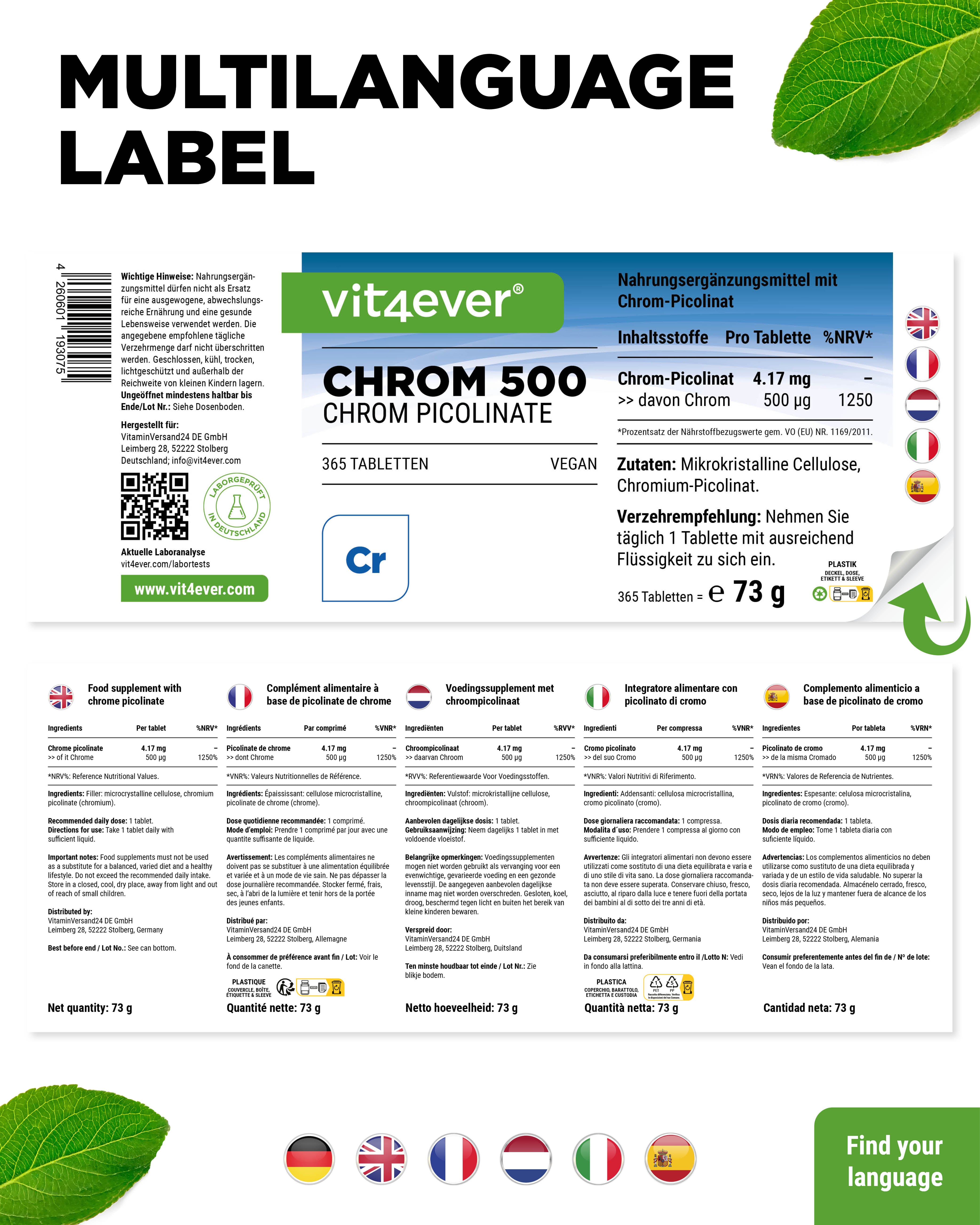 Cromo - 500 mcg, 365 comprimidos