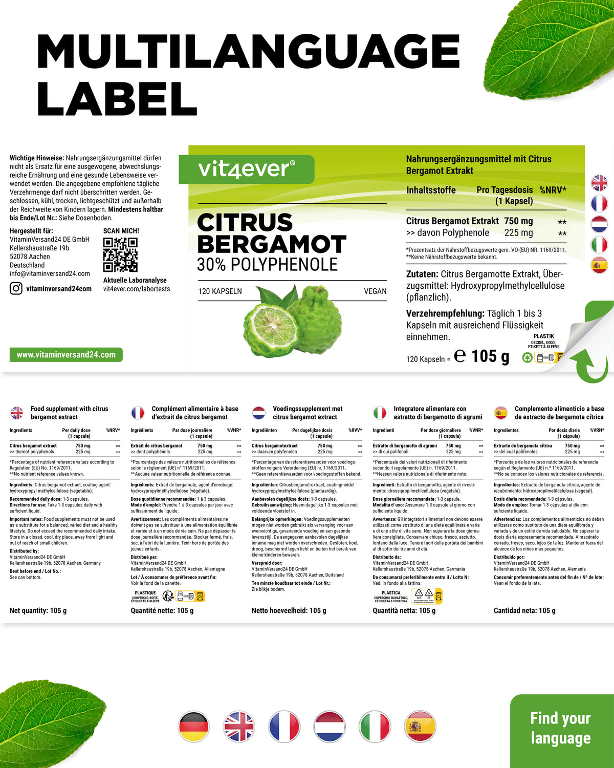 Citrus Bergamot, 30% Polyphenole - 120 Kapseln