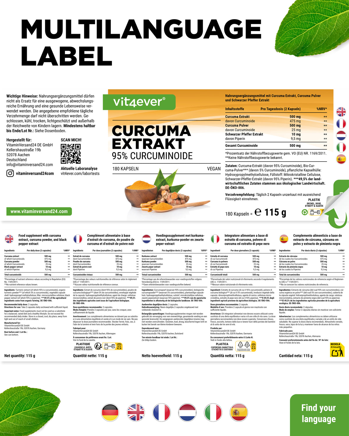 Extracto de Cúrcuma Intenso - 180 cápsulas