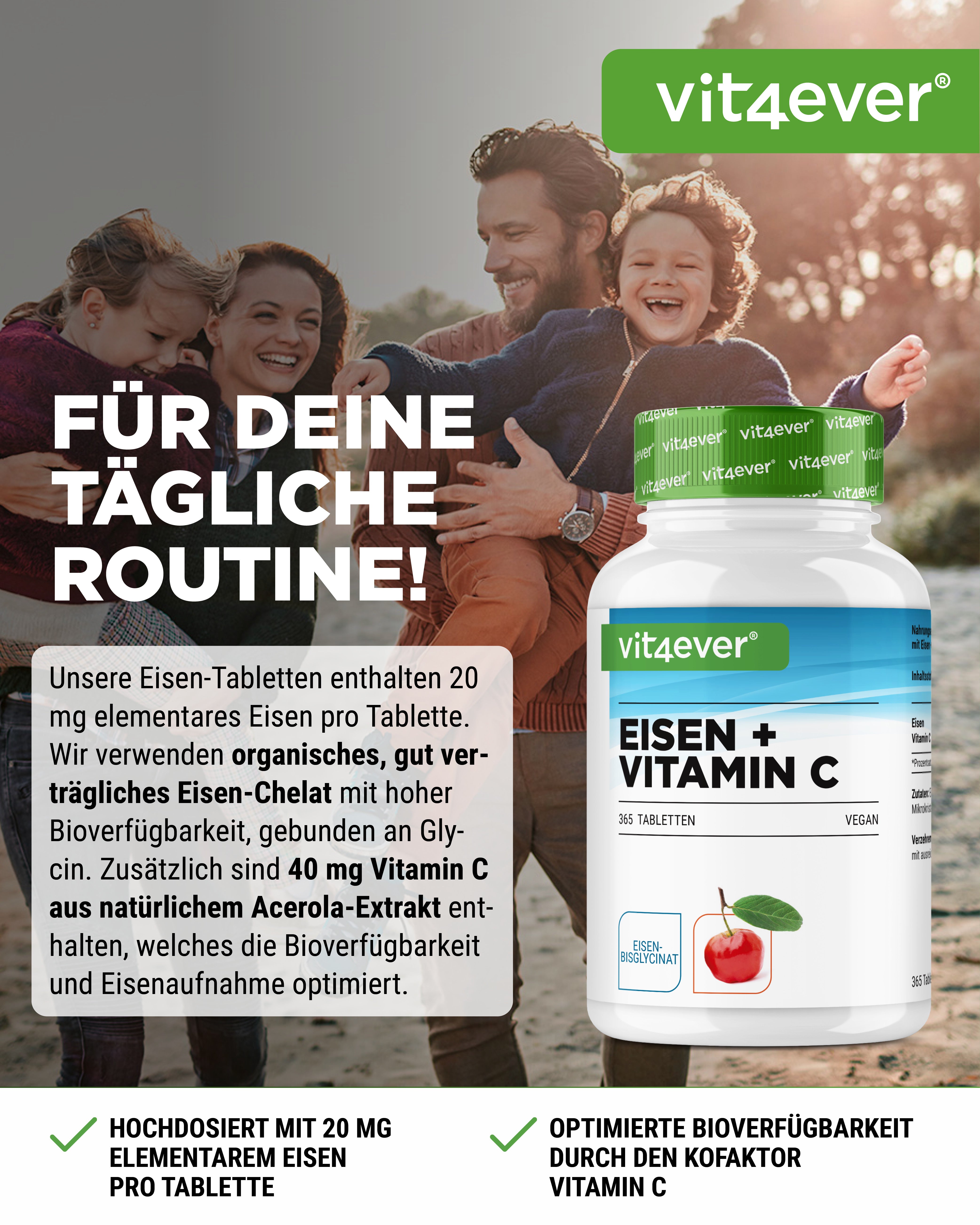 Eisen + Vitamin C - Eisenbisglycinat- 365 Tabletten