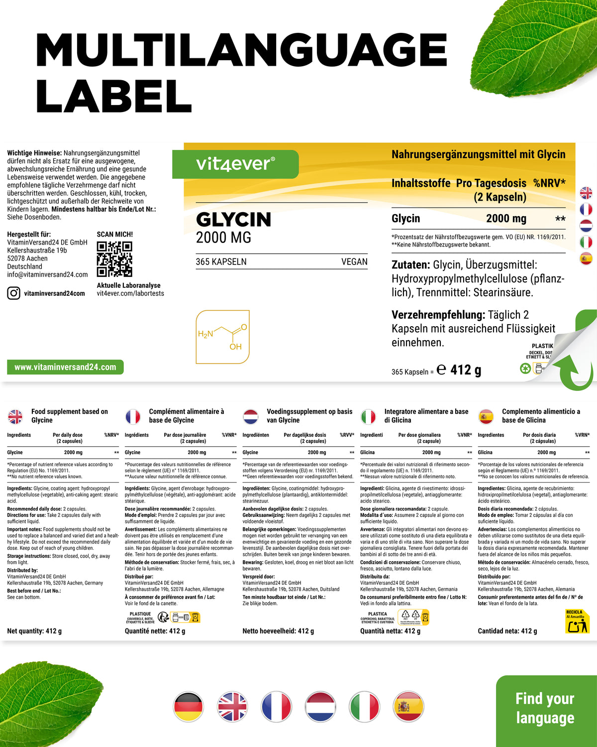 Glicina - 1000 mg