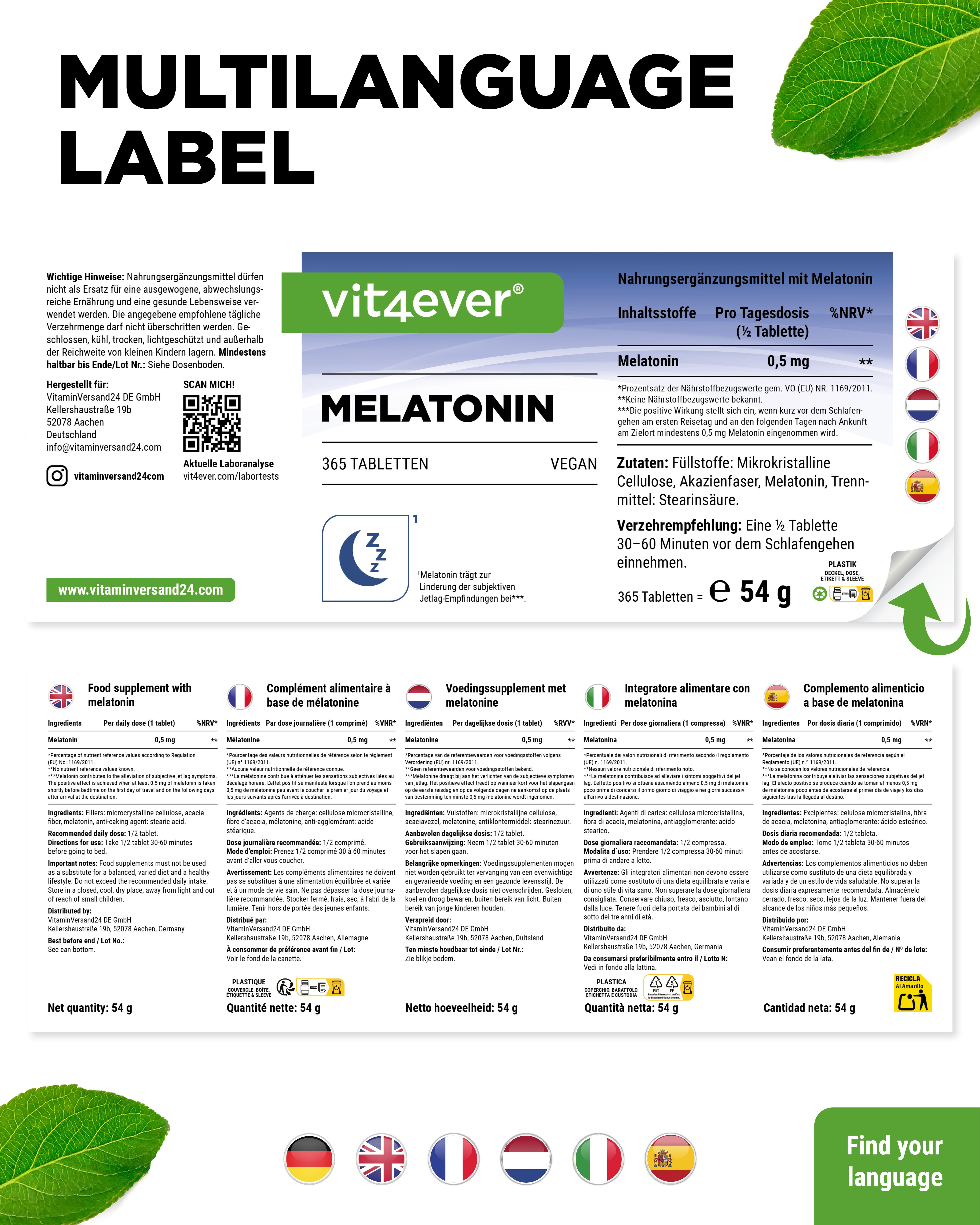 Melatonin - 1 mg - 365 Tabletten