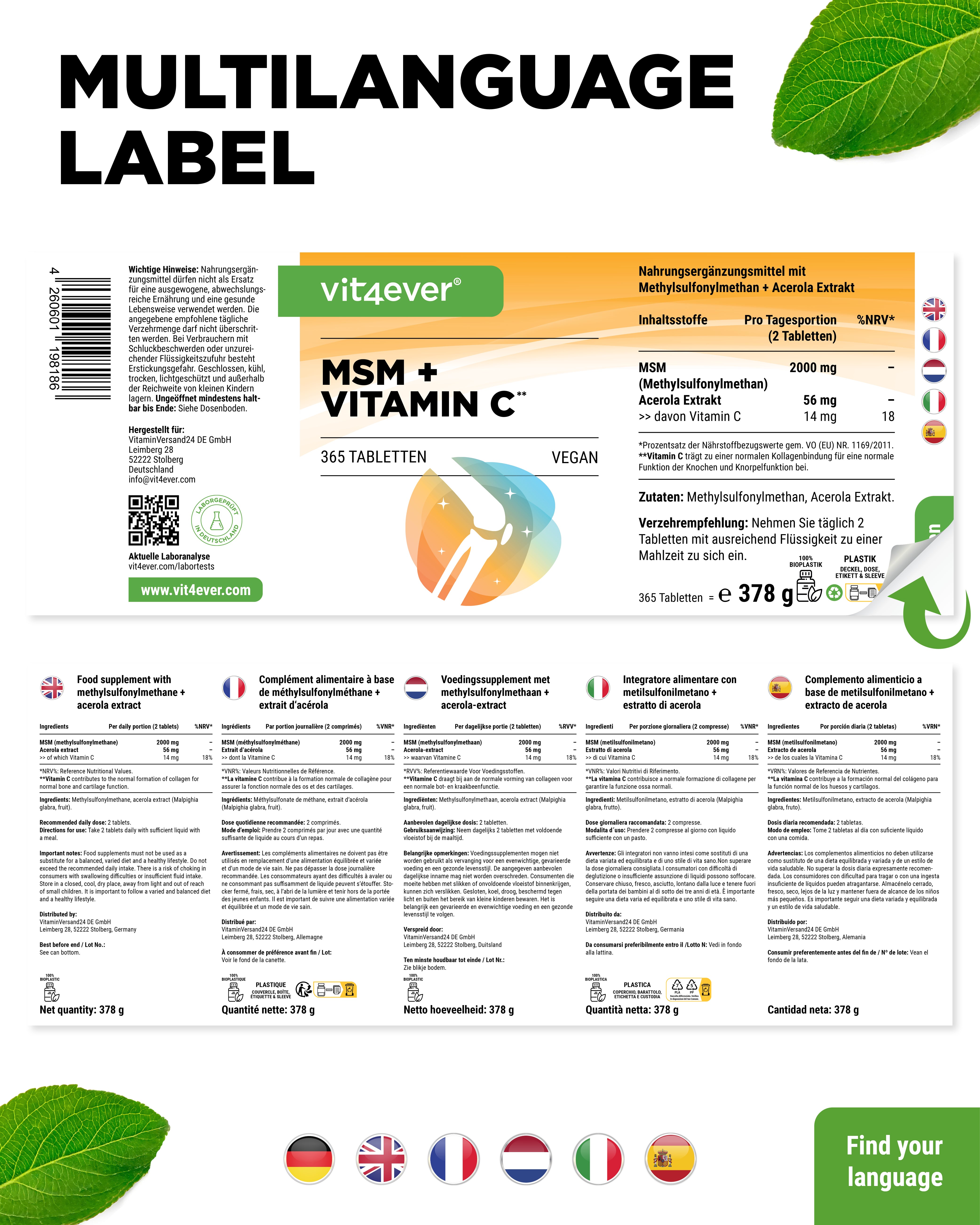 MSM + Vitamine C - 1000 mg