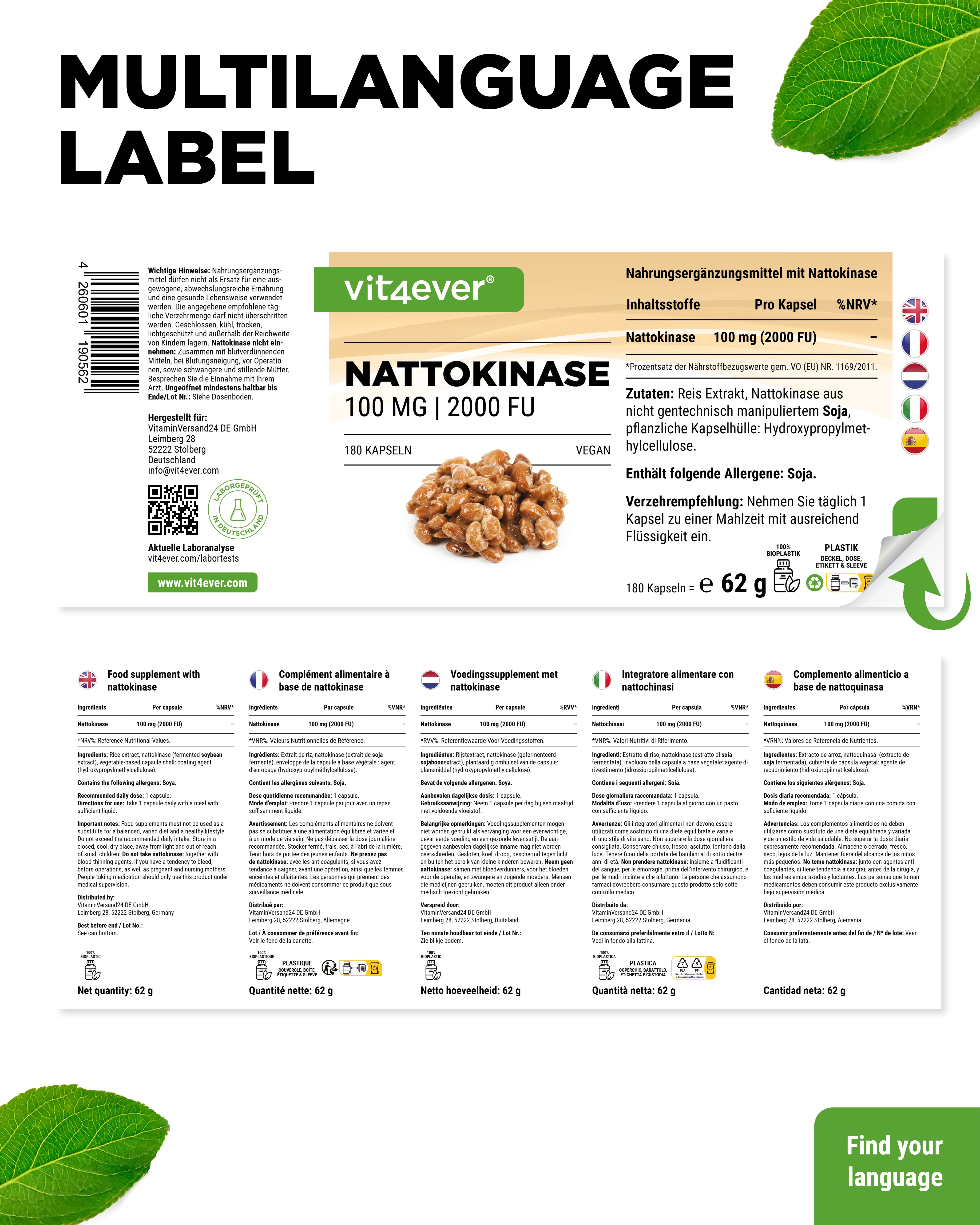 Nattochinasi 100 mg (20.000 FU/g)