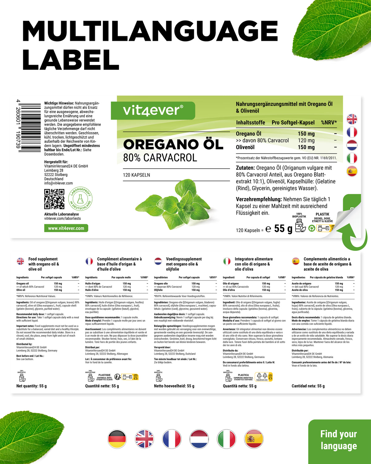 Oregano Öl - 150 mg - 80% Carvacrol