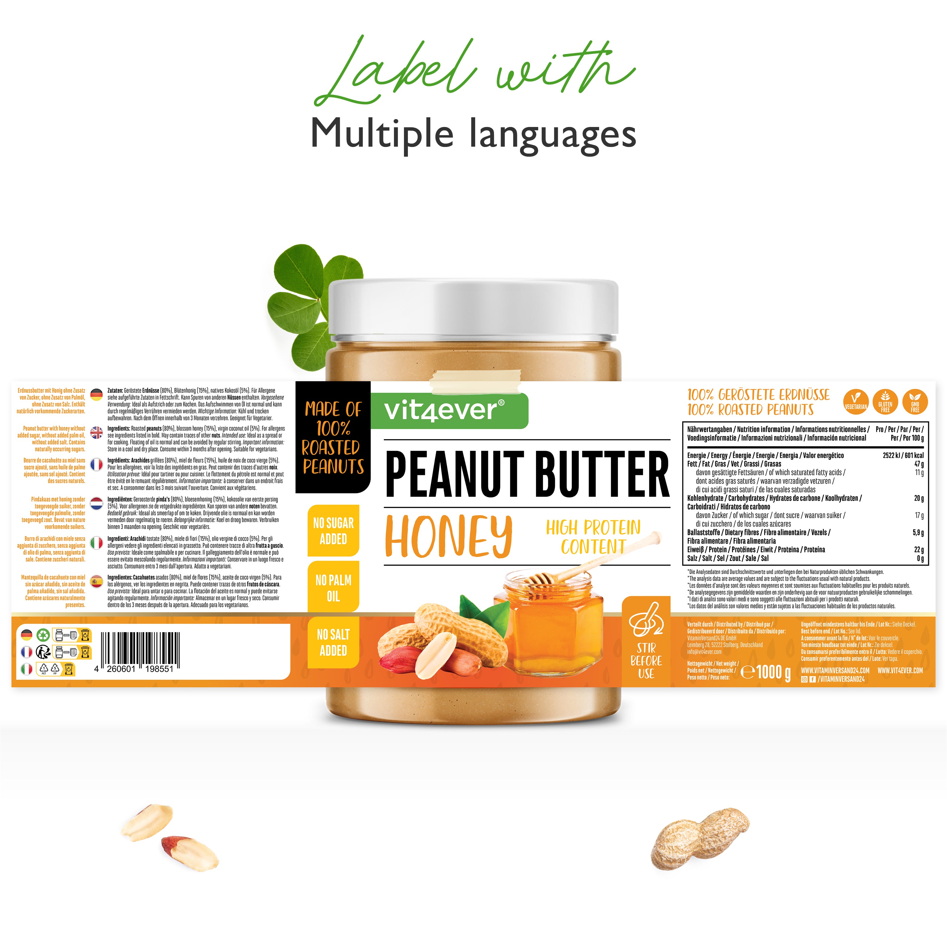Erdnussbutter (Smooth) mit Honig