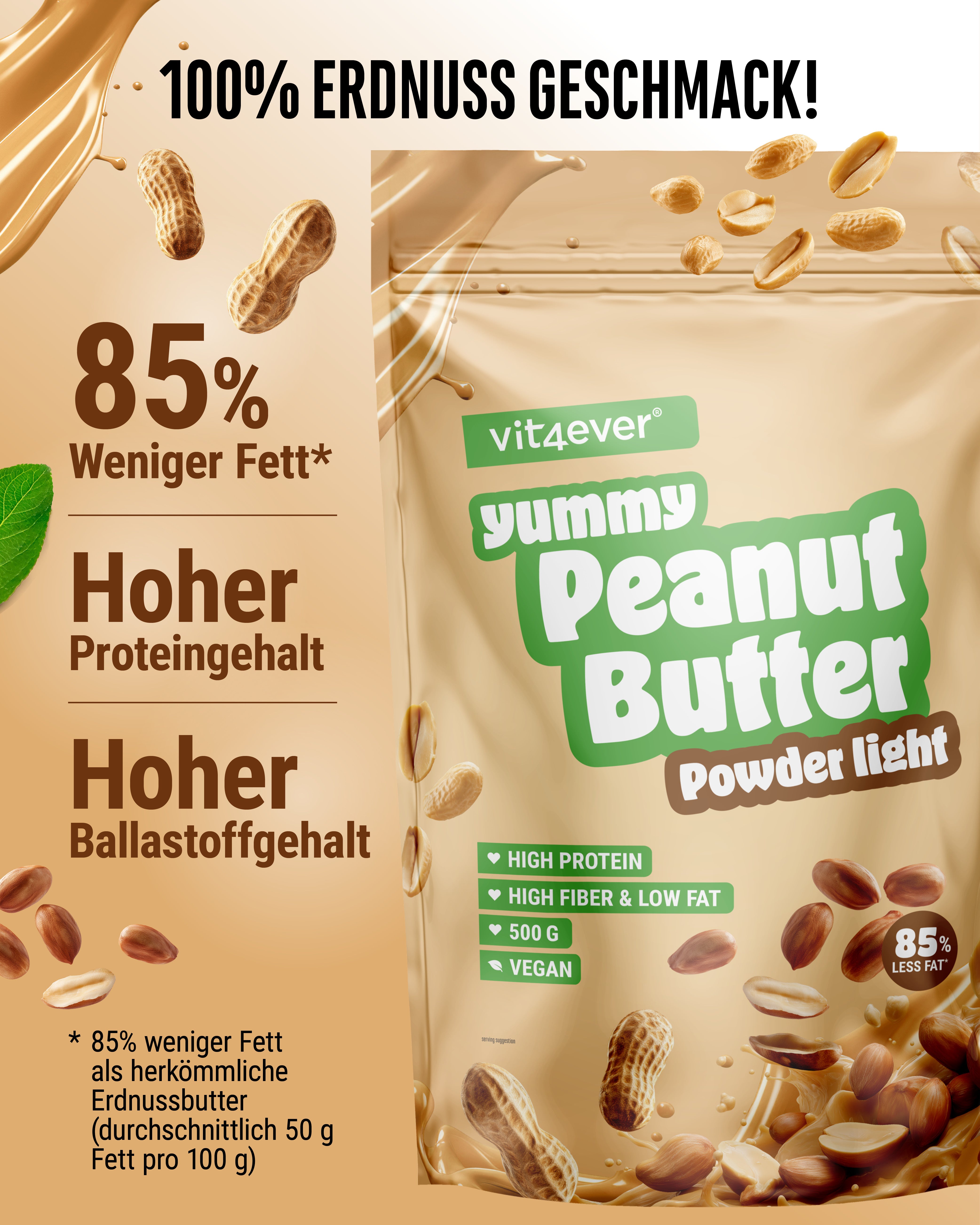Erdnussbutter Light Pulver, 500g