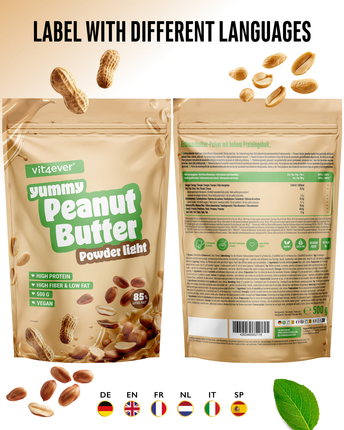 Beurre de cacahuète Light poudre, 500 g