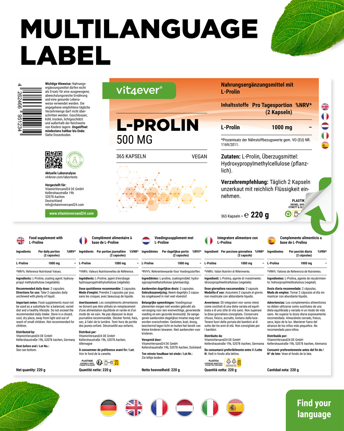 L-Prolina - 500 mg