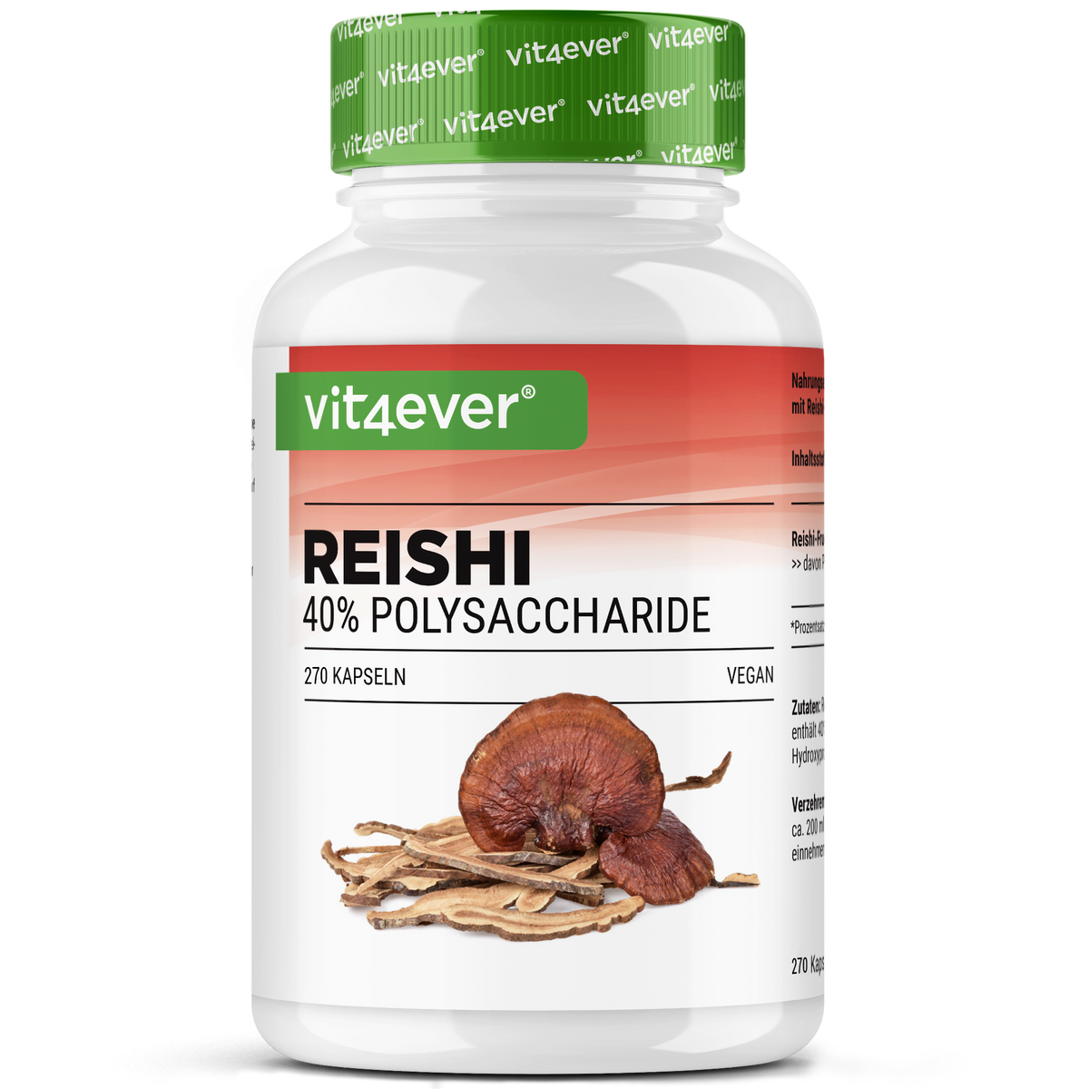 Reishi Intenso Pilz - 650 mg Extrakt - 40% bioaktive Polysaccharide