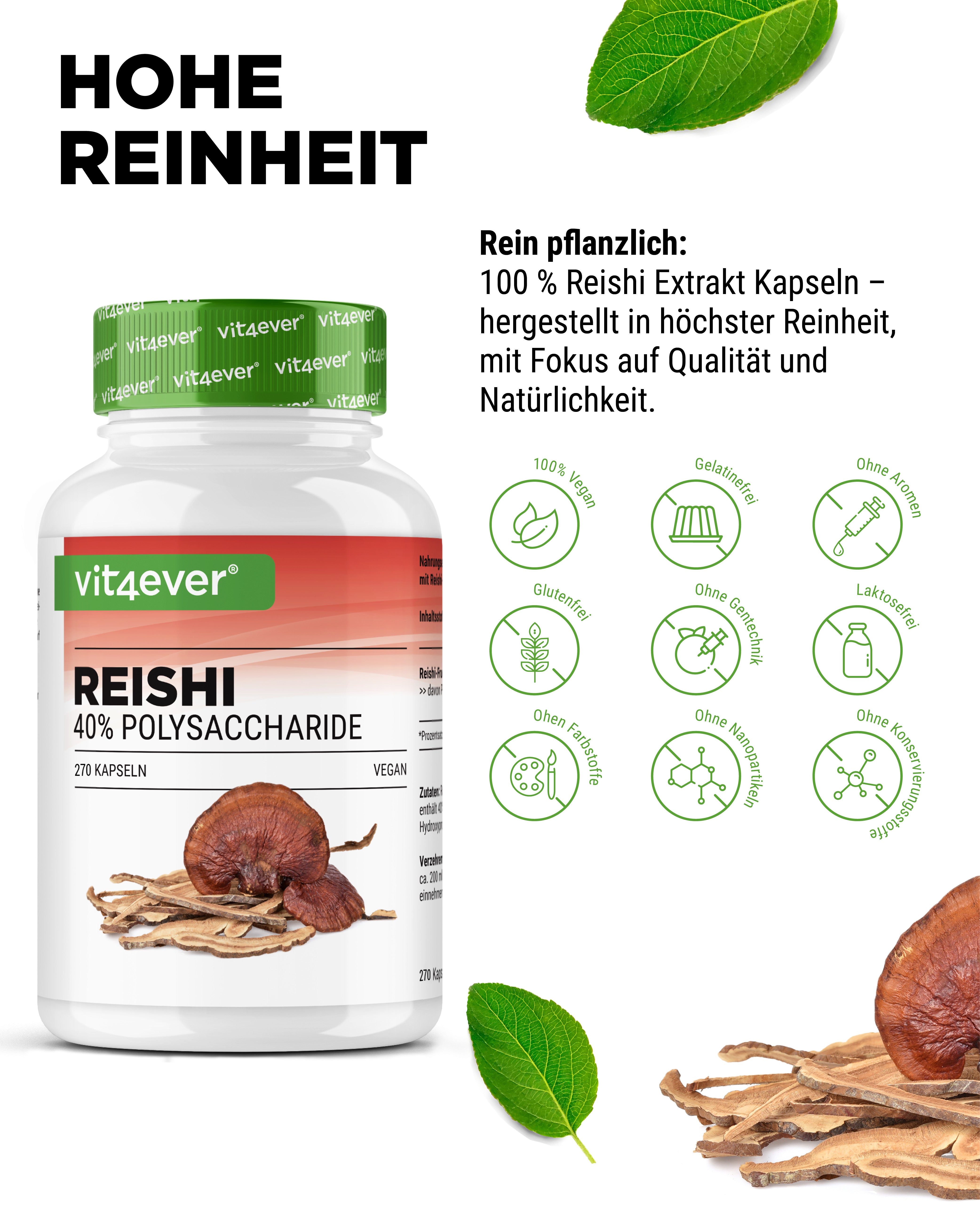 Reishi Intenso Hongo - 650 mg de extracto - 40 % de polisacáridos bioactivos