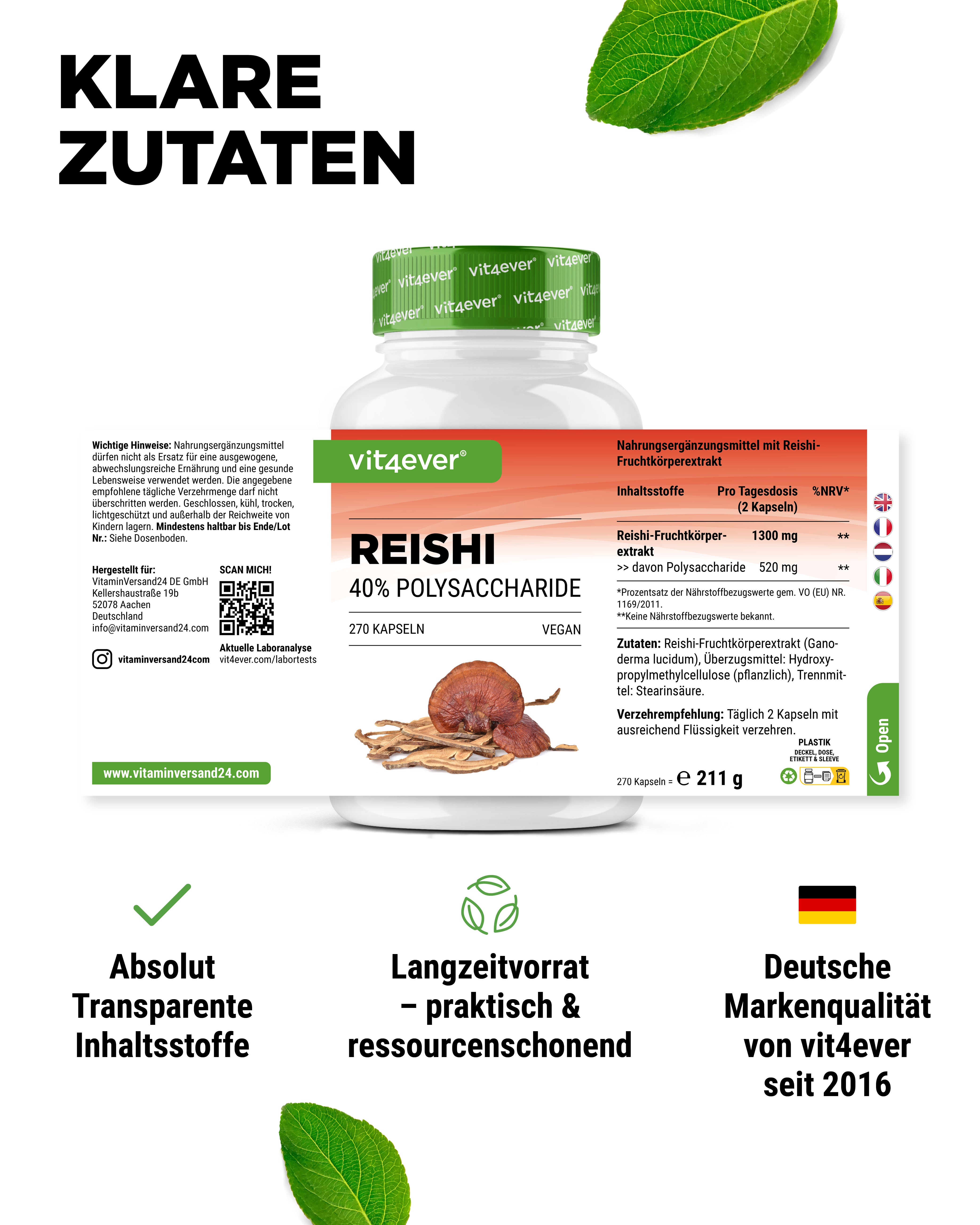 Reishi Intenso Hongo - 650 mg de extracto - 40 % de polisacáridos bioactivos