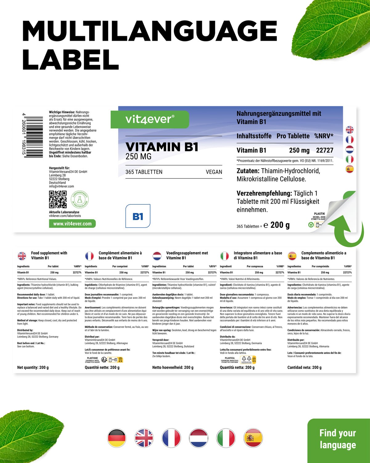Vitamin B1 Thiamine 250 mg