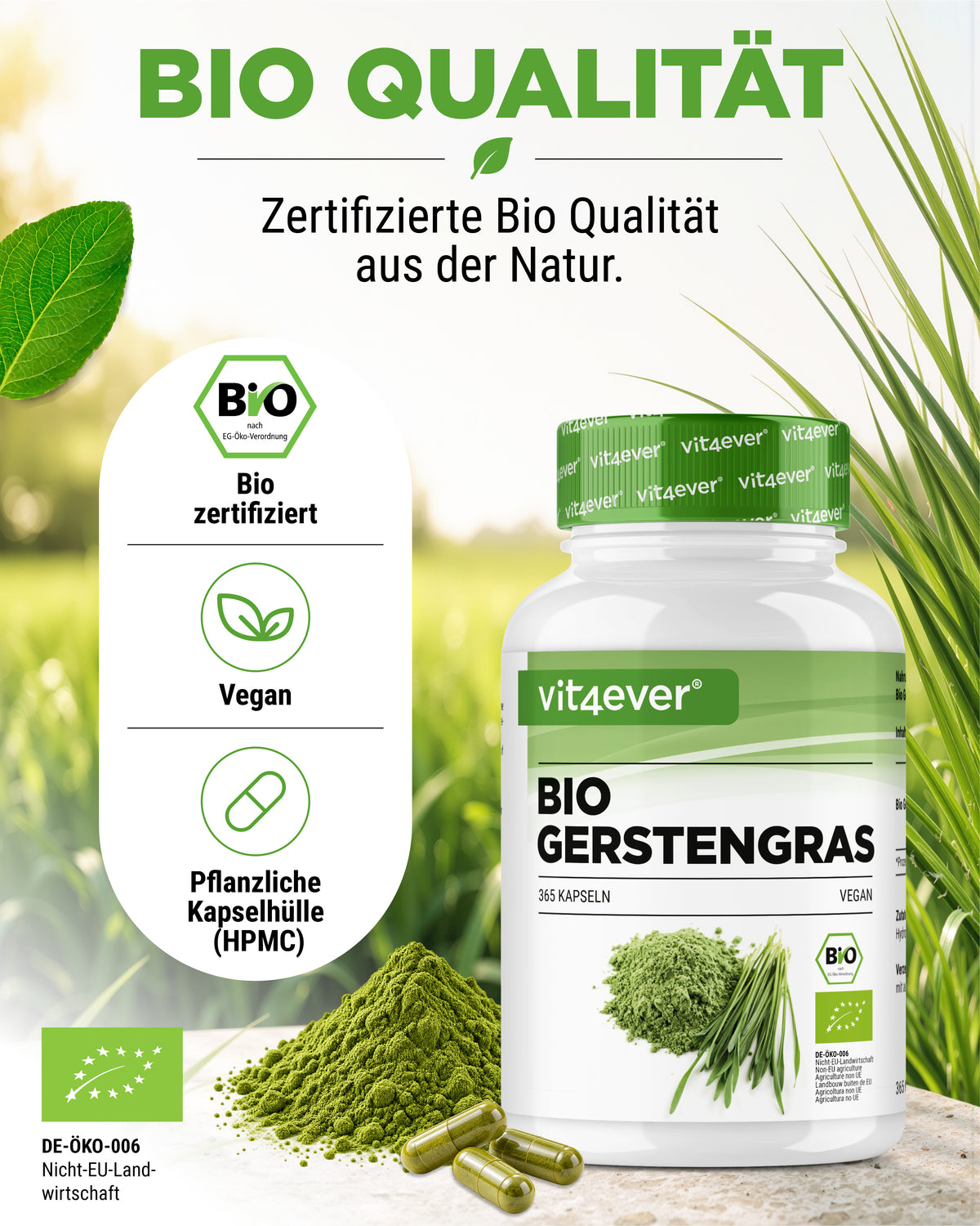 Bio Gerstengras - 365 vegane Kapseln