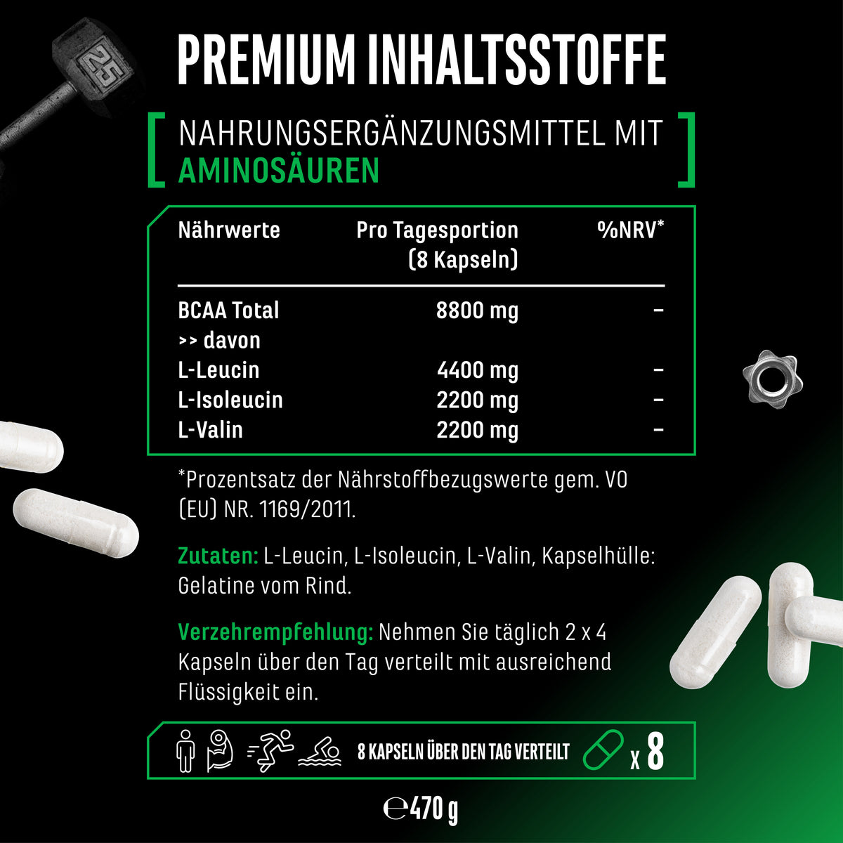 BCAA 2:1:1, 365 Capsules