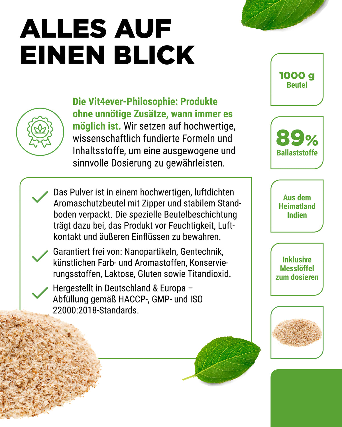 Flohsamenschalen - 99% Reinheit