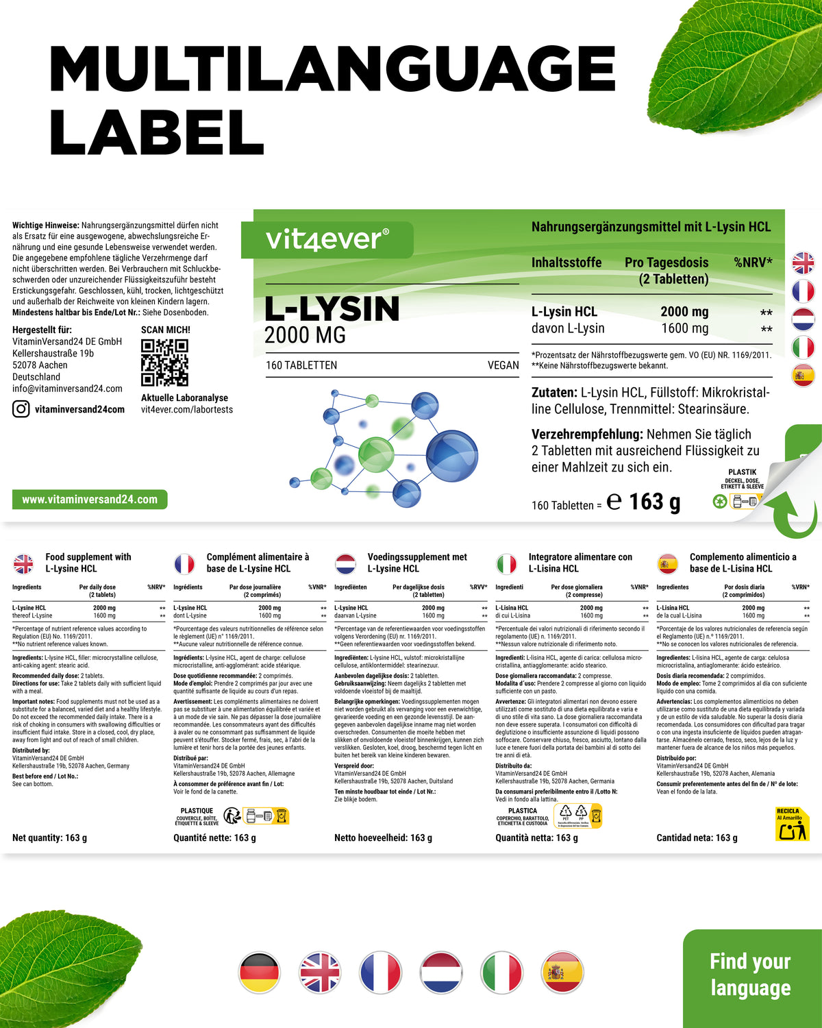 L-Lisina 1000 mg ad alto dosaggio