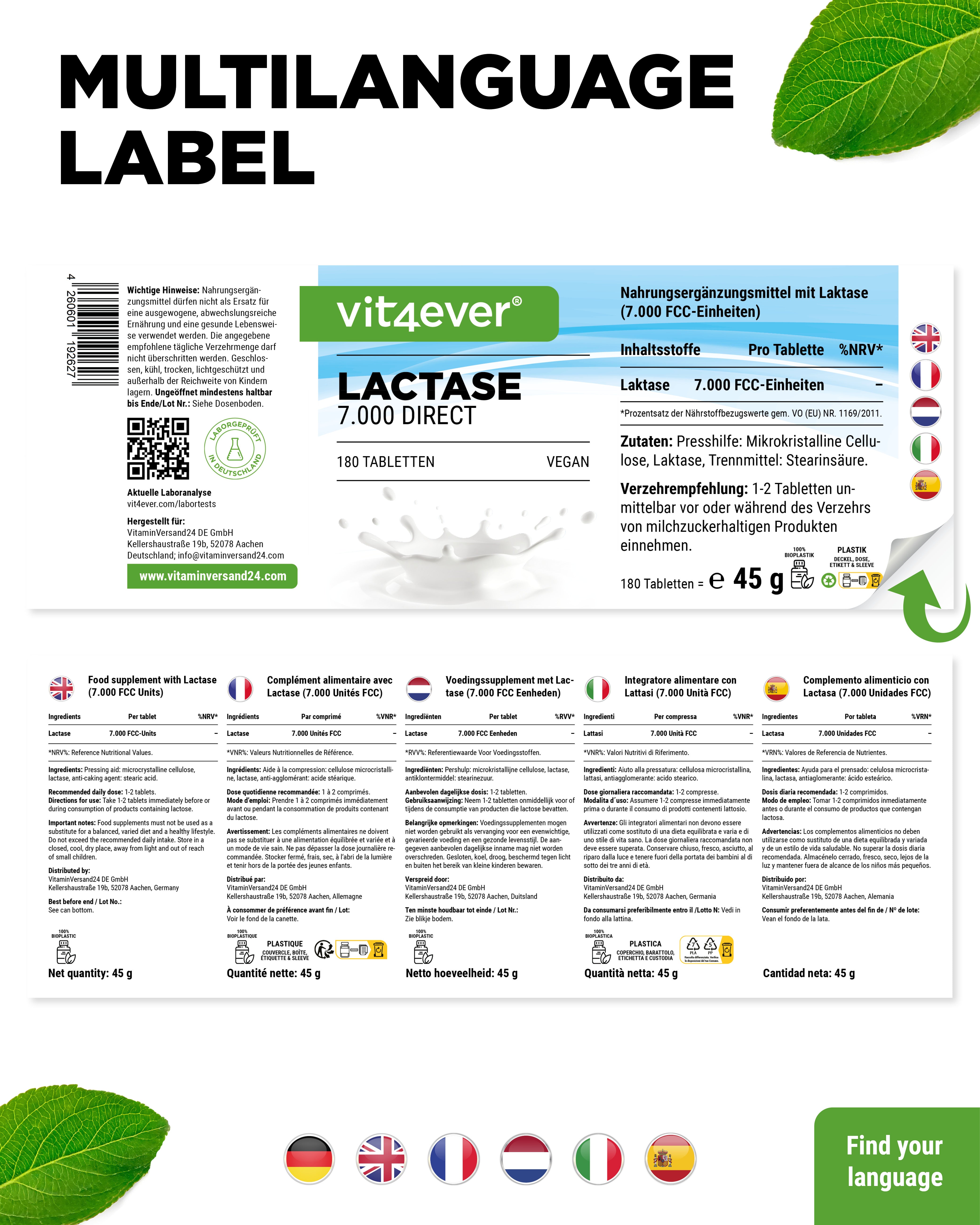 Laktase - á 7000 FCC-Einheiten,