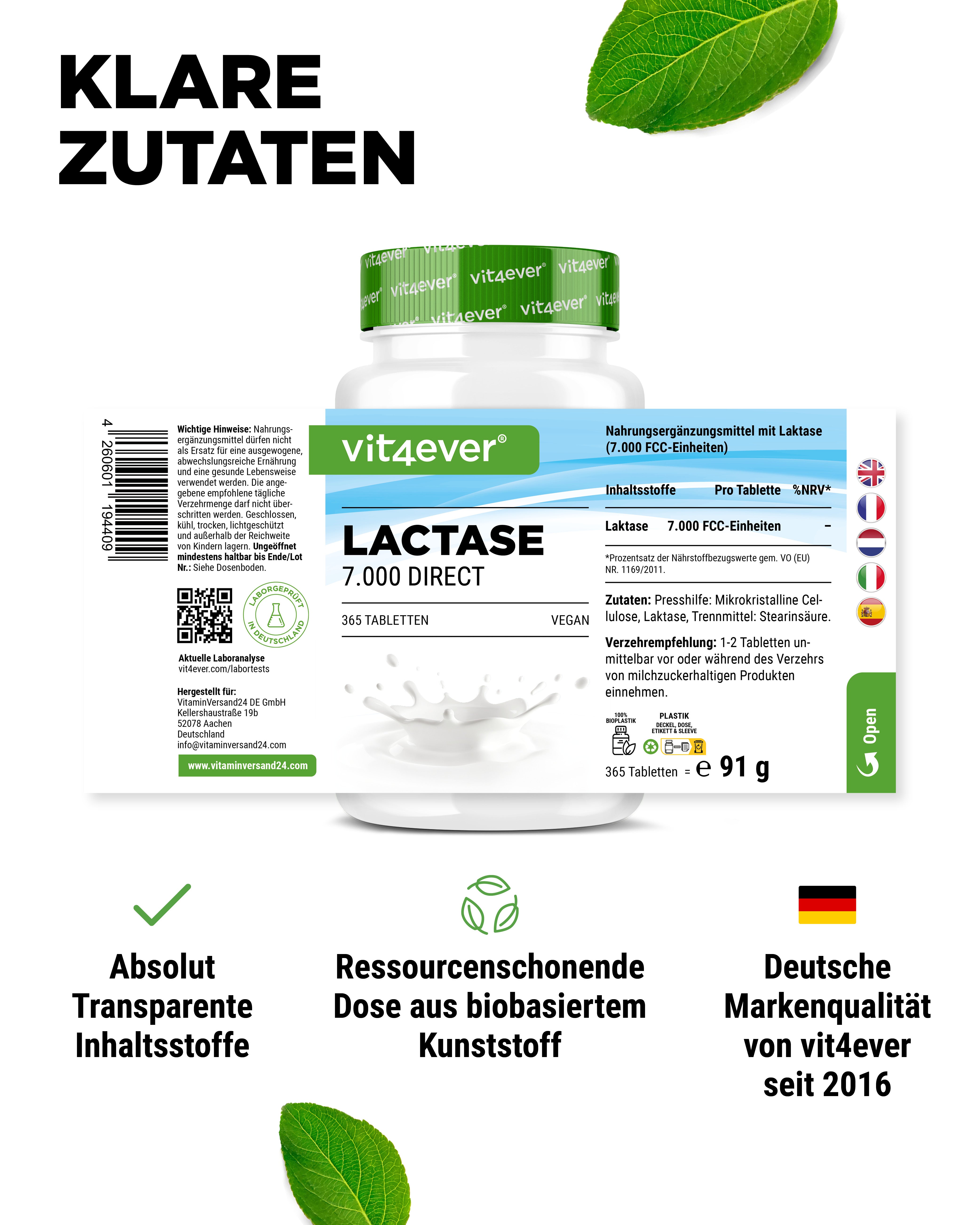 Laktase - á 7000 FCC-Einheiten,
