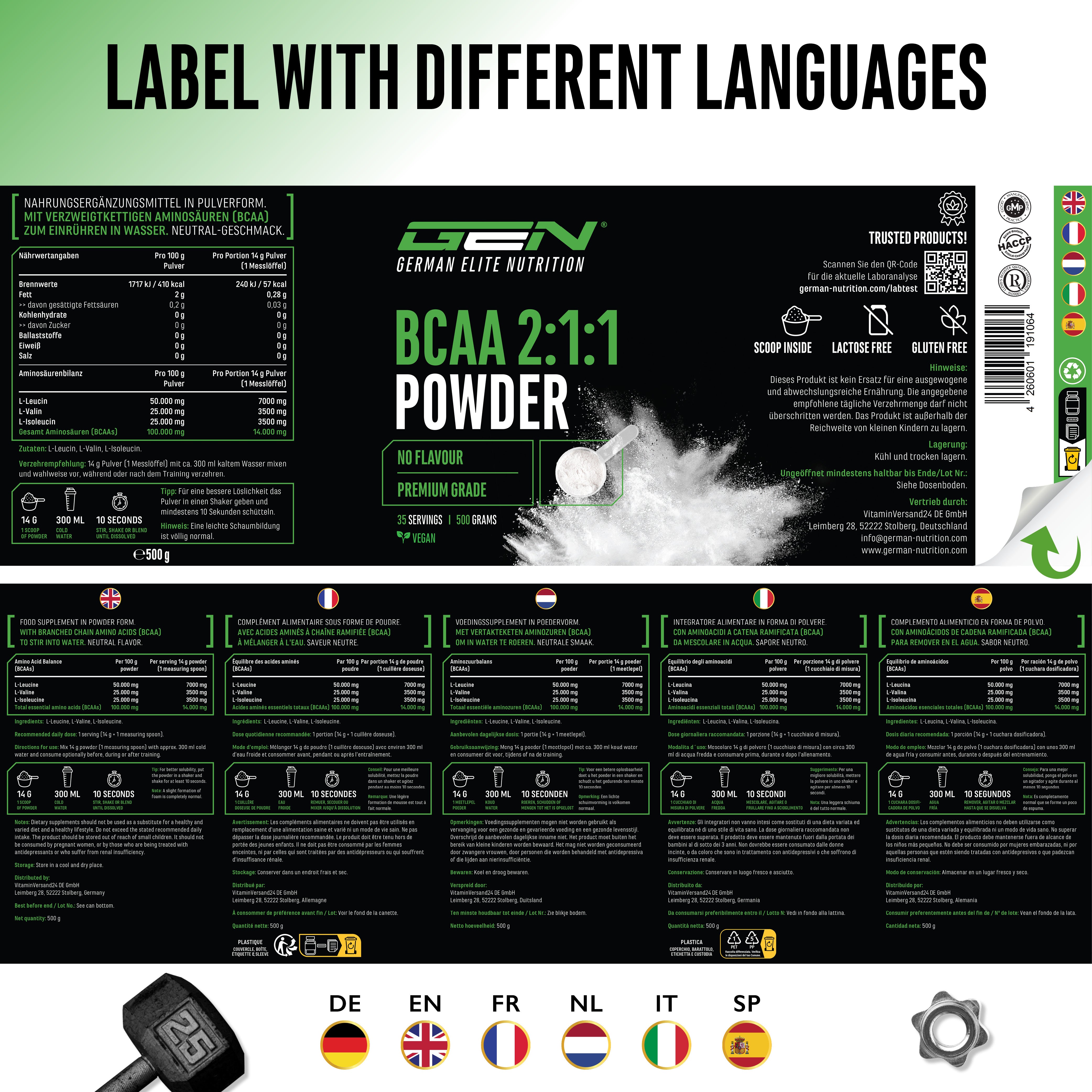 GEN BCAA 2:1:1 Proszek - Neutralny, 500 g