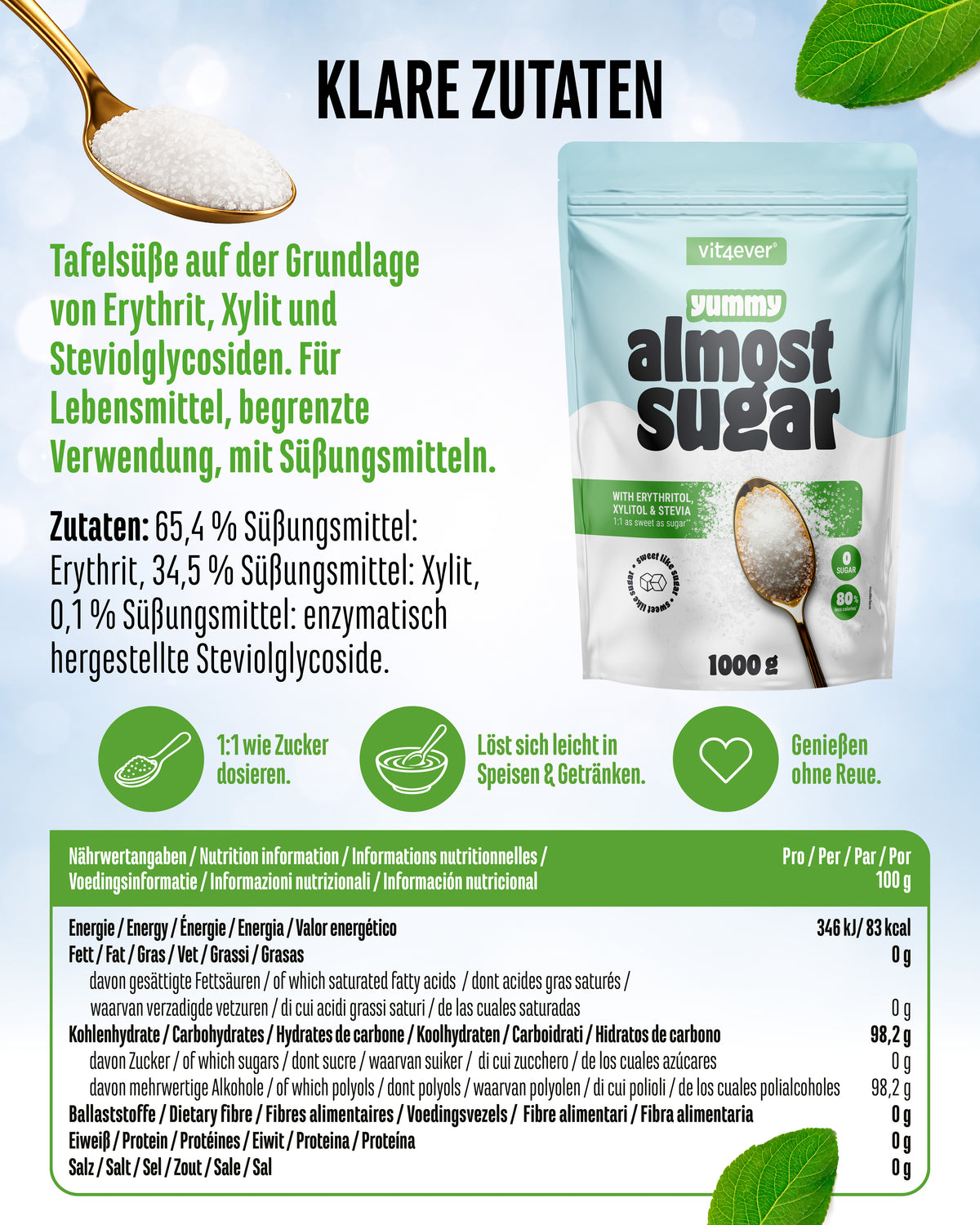 Almost Sugar  -  Erythrit, Xylit und Stevia