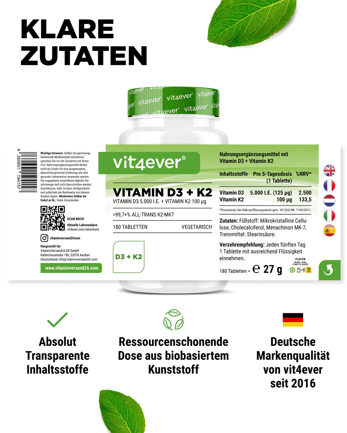 Vitamina D3 5.000 UI + Vitamina K2 100 mcg