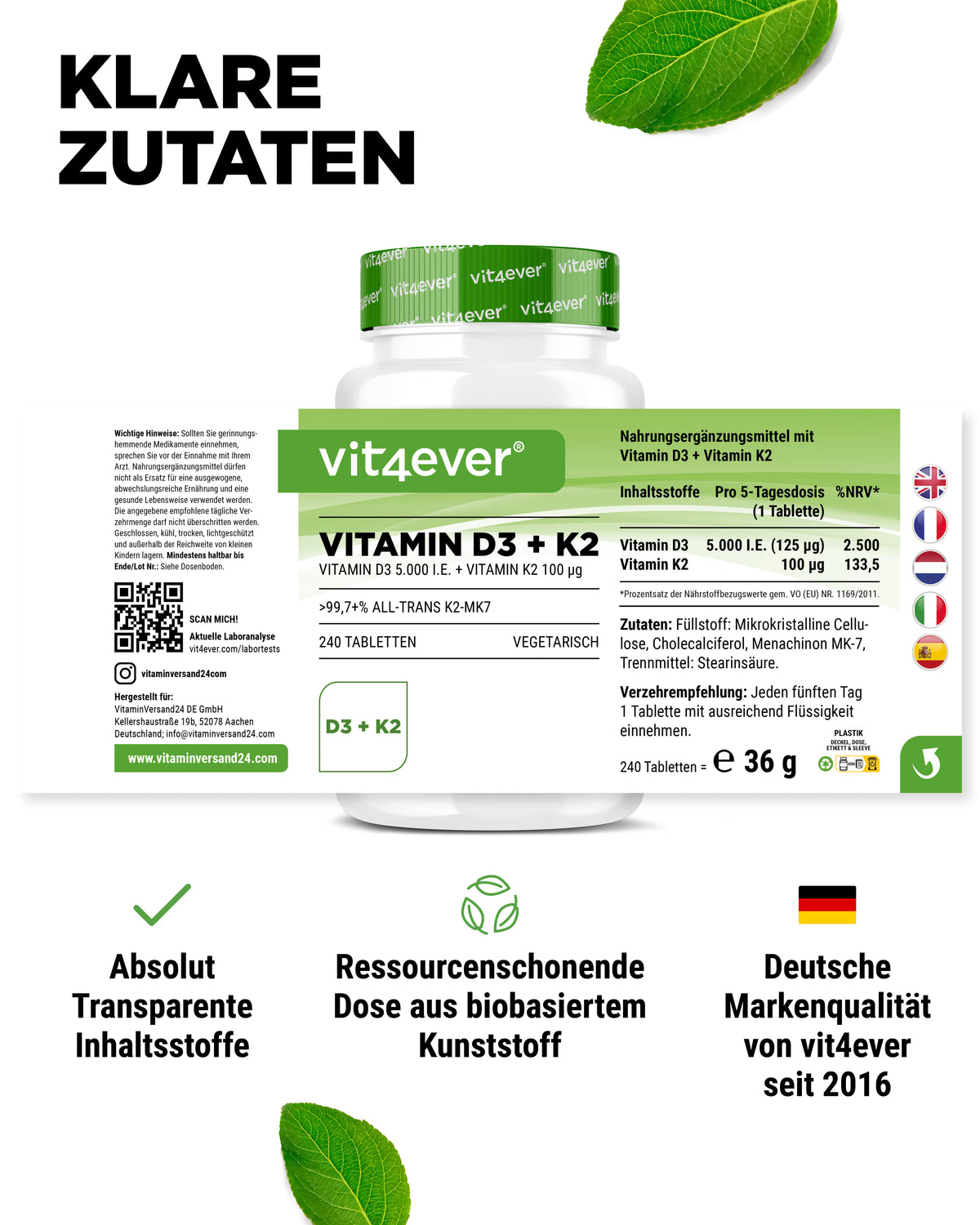 Vitamina D3 5.000 UI + Vitamina K2 100 mcg