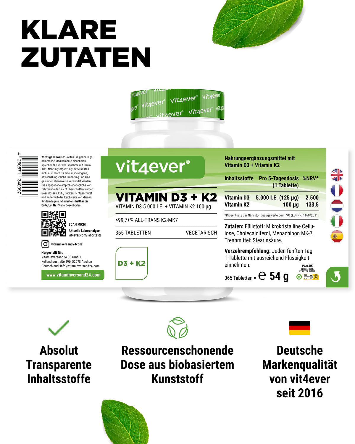 Vitamina D3 5.000 UI + Vitamina K2 100 mcg