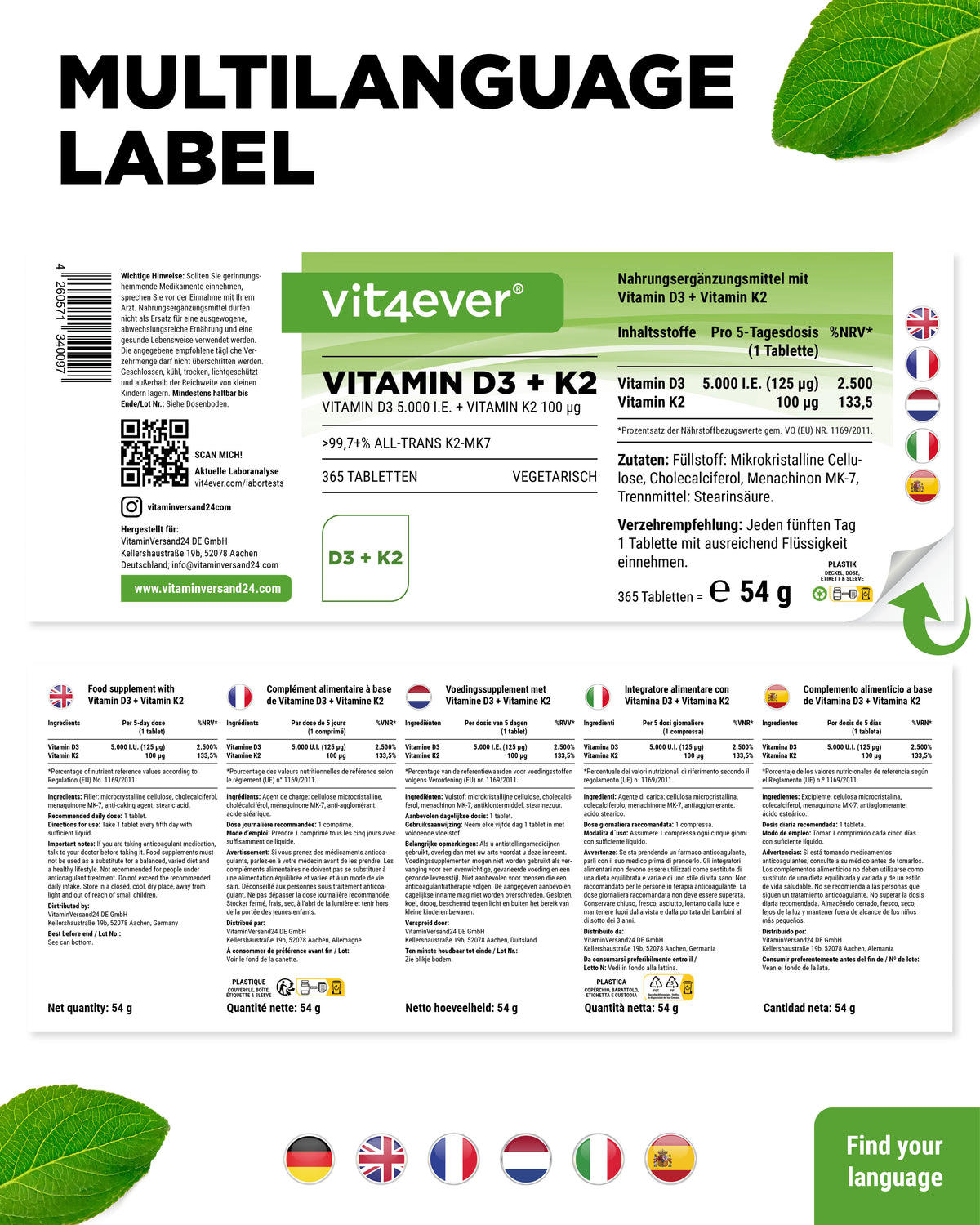 Vitamina D3 5.000 UI + Vitamina K2 100 mcg