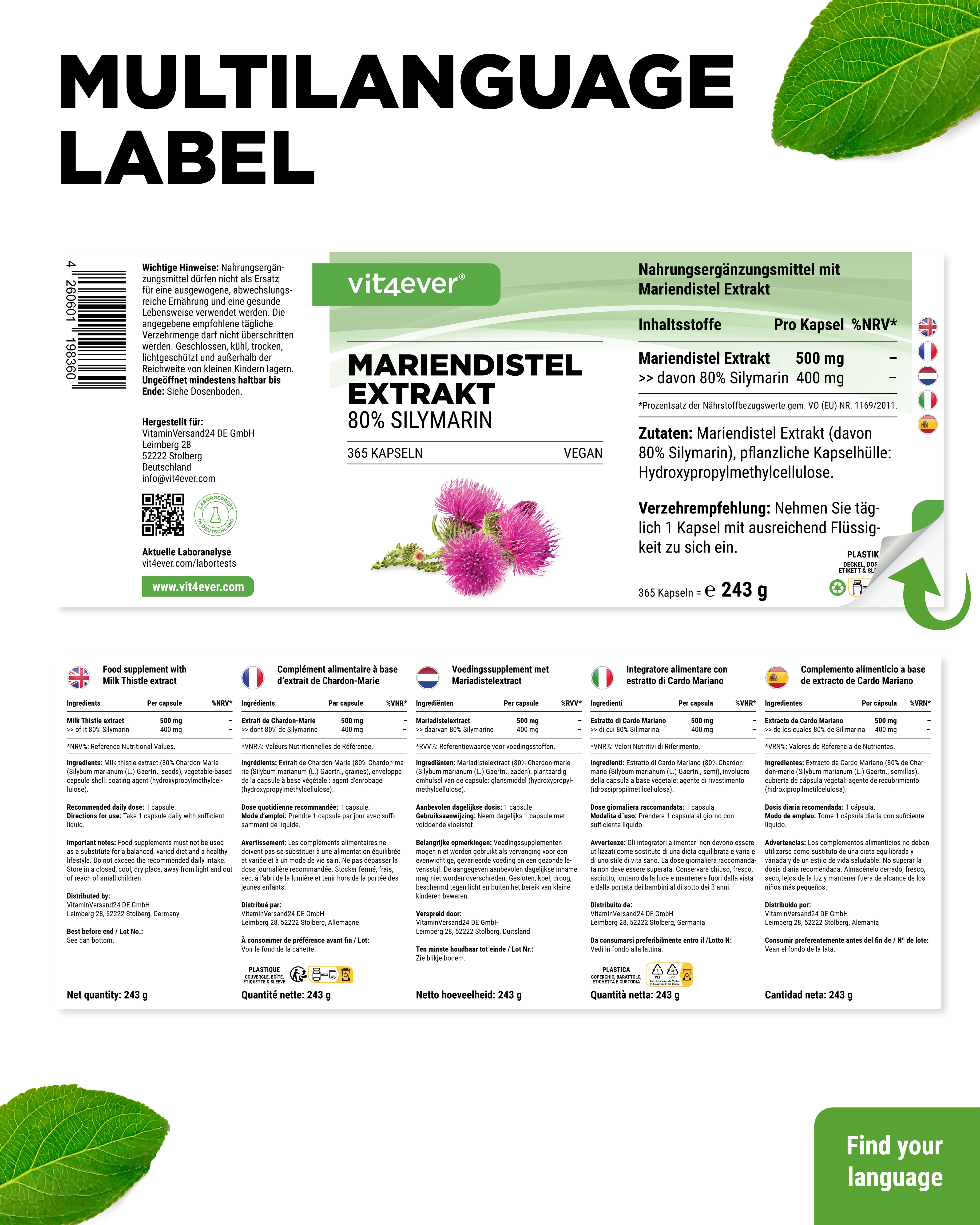 Milk Thistle Extract - 500mg - 80% Silymarin