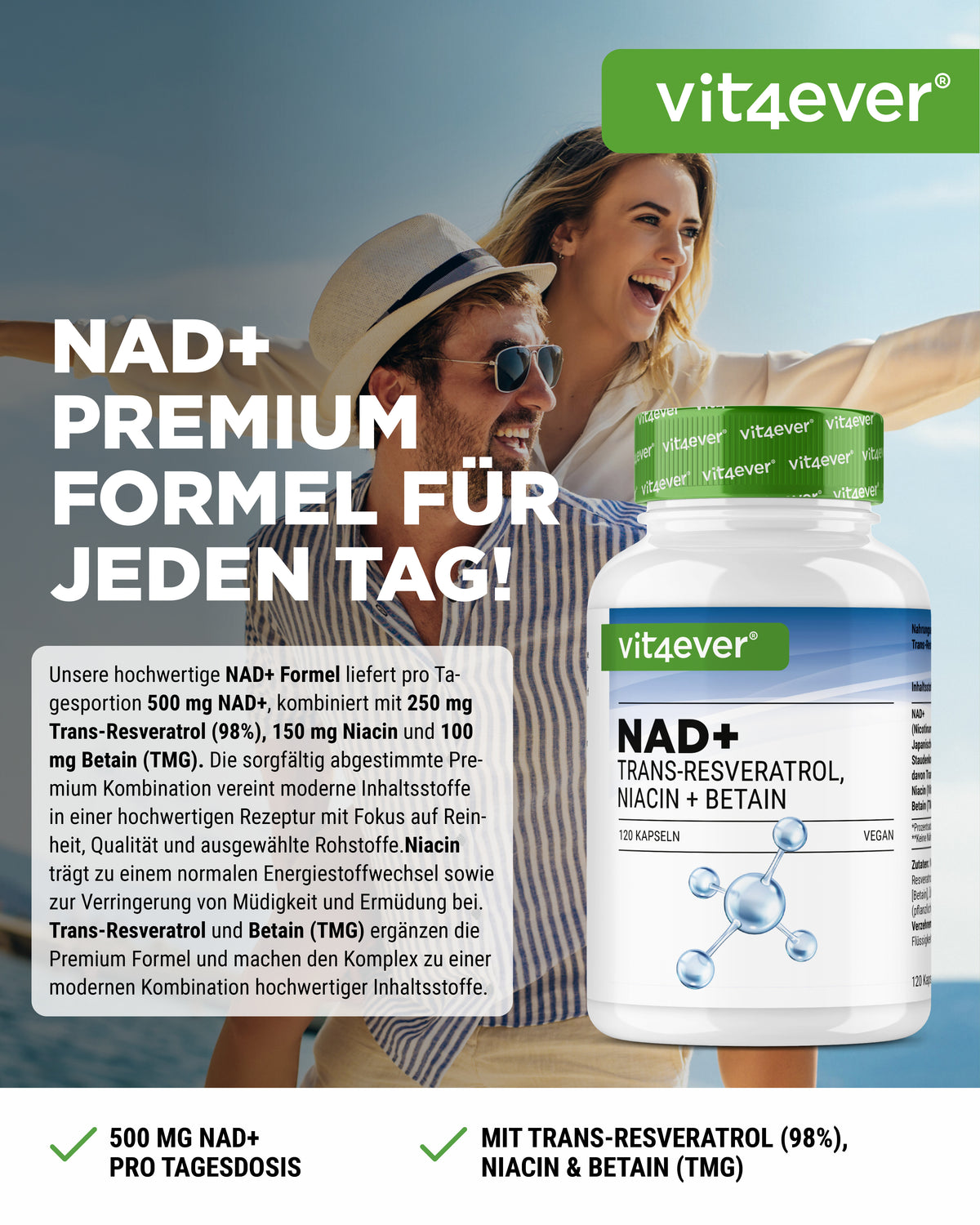 NAD+ mit Trans-Resveratrol, Niacinamid & TMG
