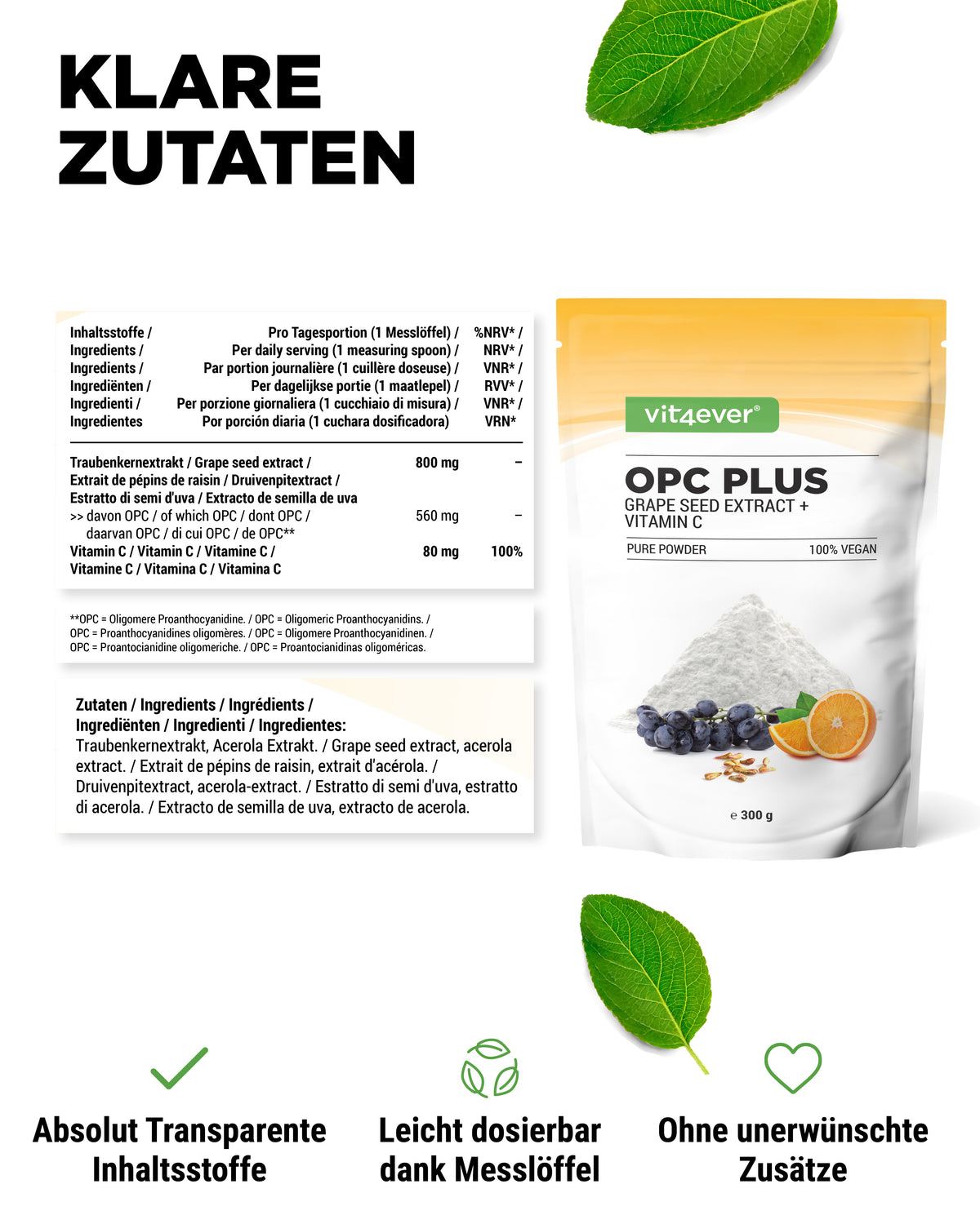 OPC estratto di semi d'uva + Vitamina C in polvere
