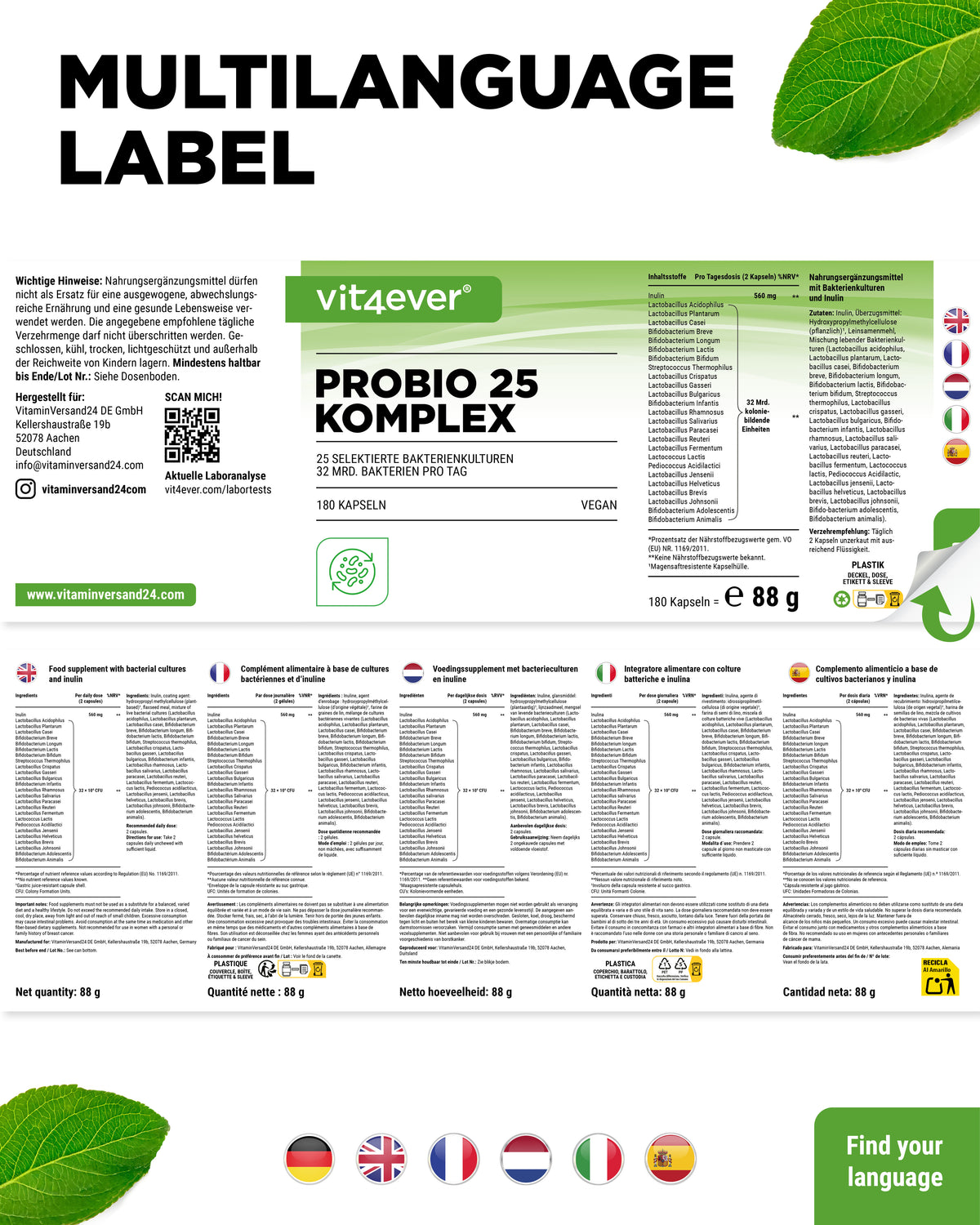 Probio 25 Complex - 180 cápsulas - 27 mil millones de bacterias intestinales