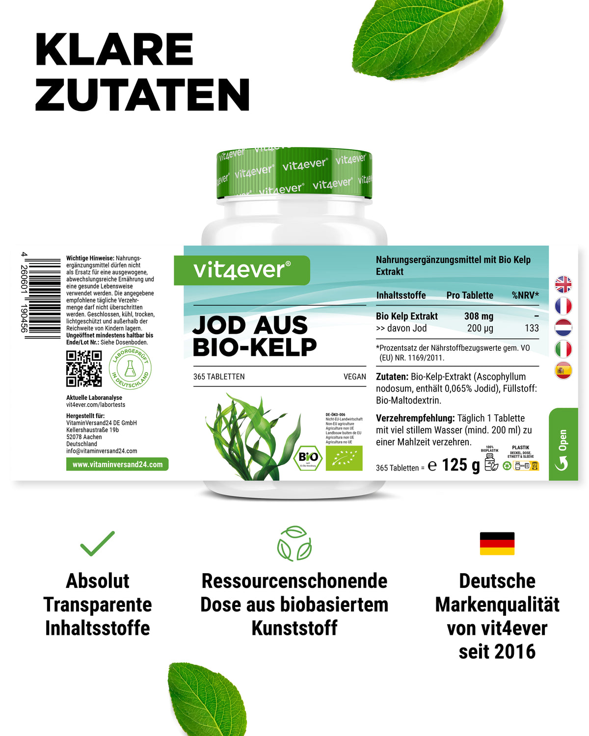 Bio Kelp Extrakt (Natürliches Jod) -  200 µg