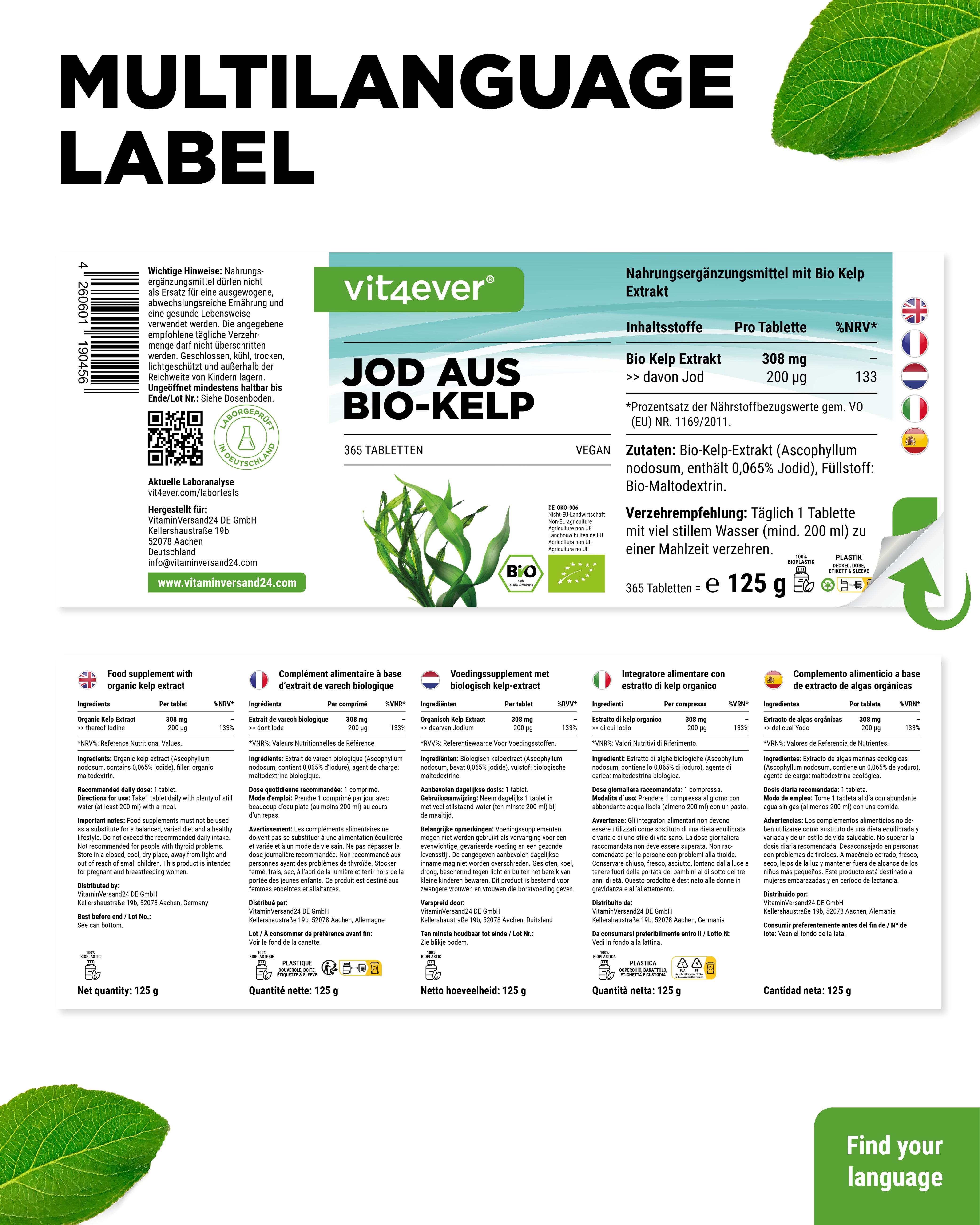 Bio Kelp Extrakt (Natürliches Jod) -  200 µg