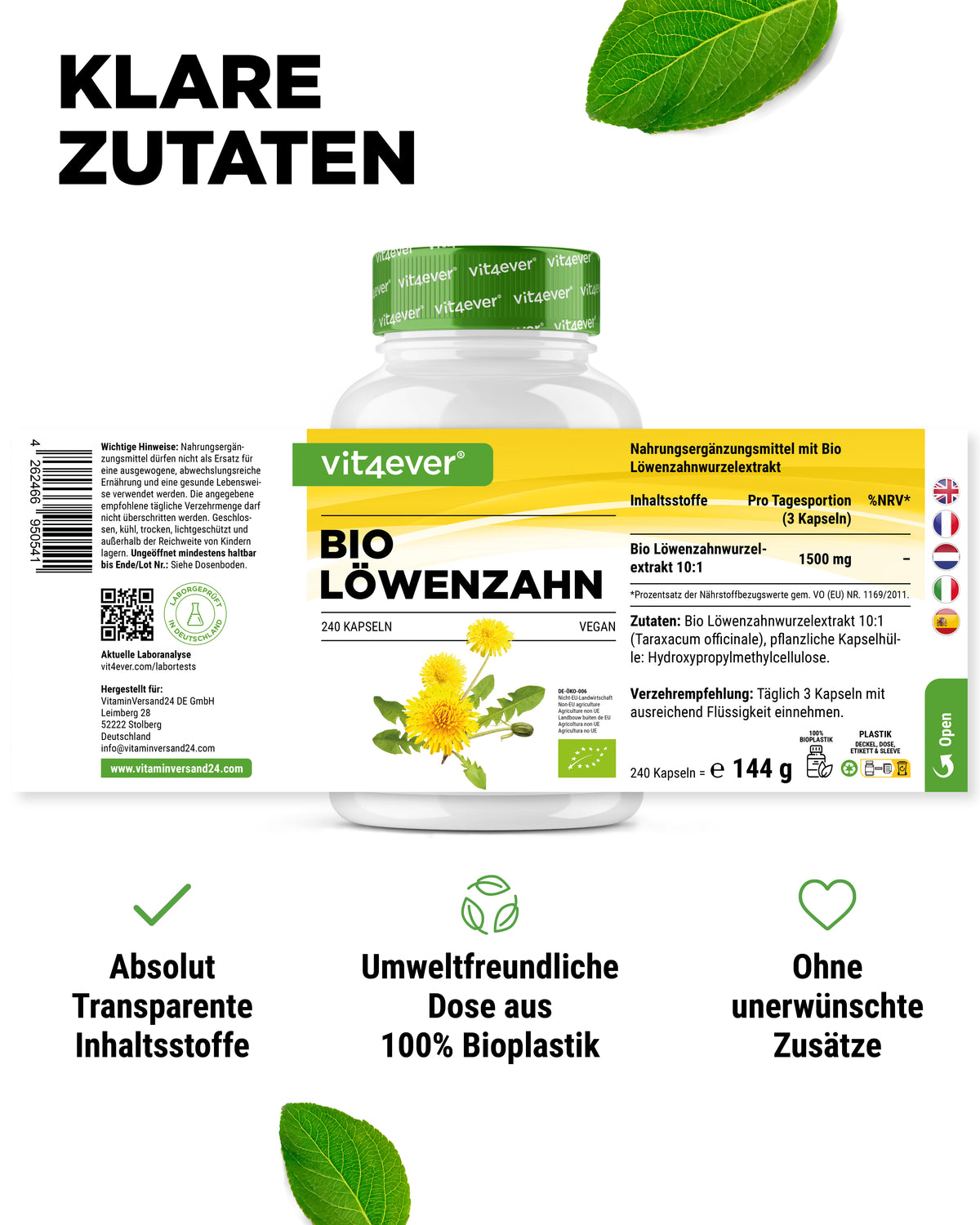 Diente de león orgánico - 500 mg